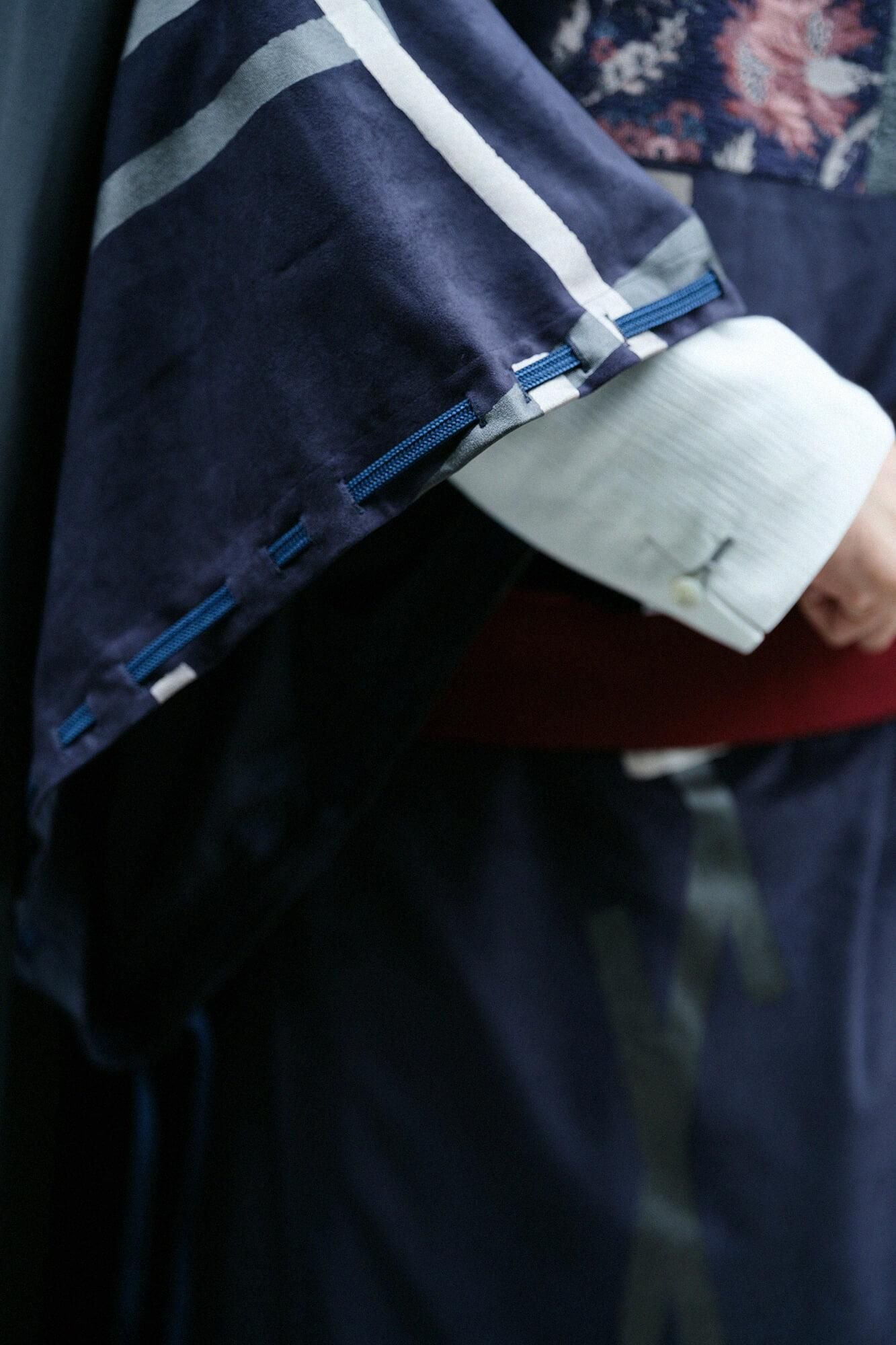 Faux Nubuck x Gobelin Roll-up Hem Simple Kimono with Lining Tobi