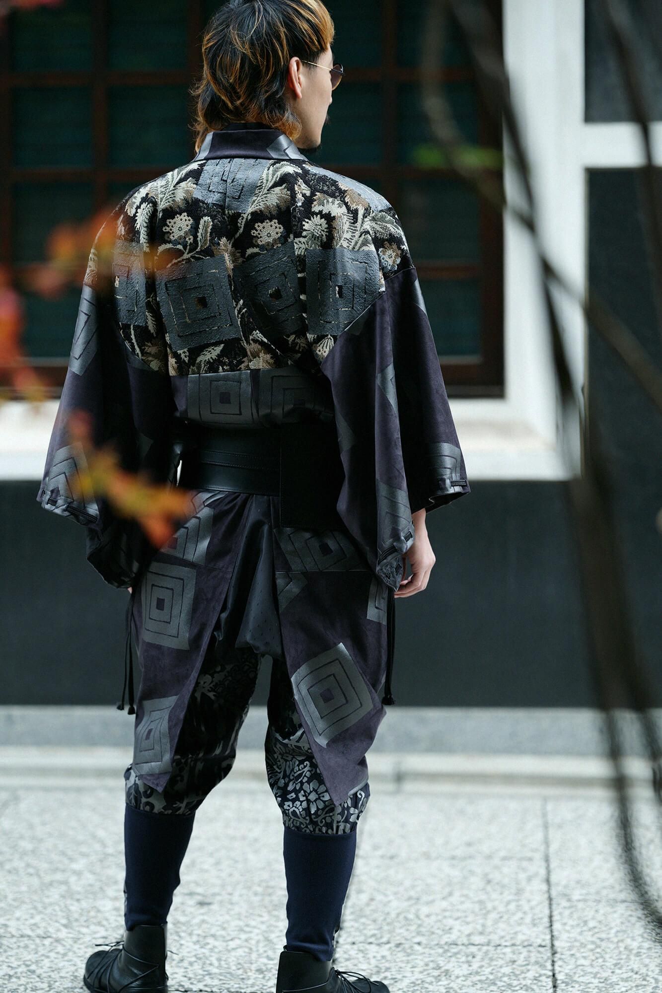 【net limited】Faux Nubuck×Gobelin Roll-up Hem Simple Kimono with Lining / One's specialty