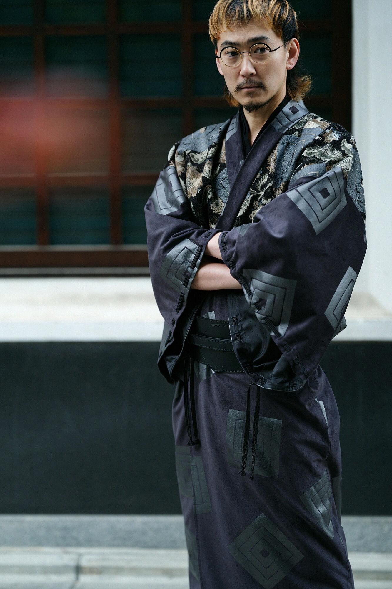 【net limited】Faux Nubuck×Gobelin Roll-up Hem Simple Kimono with Lining / One's specialty