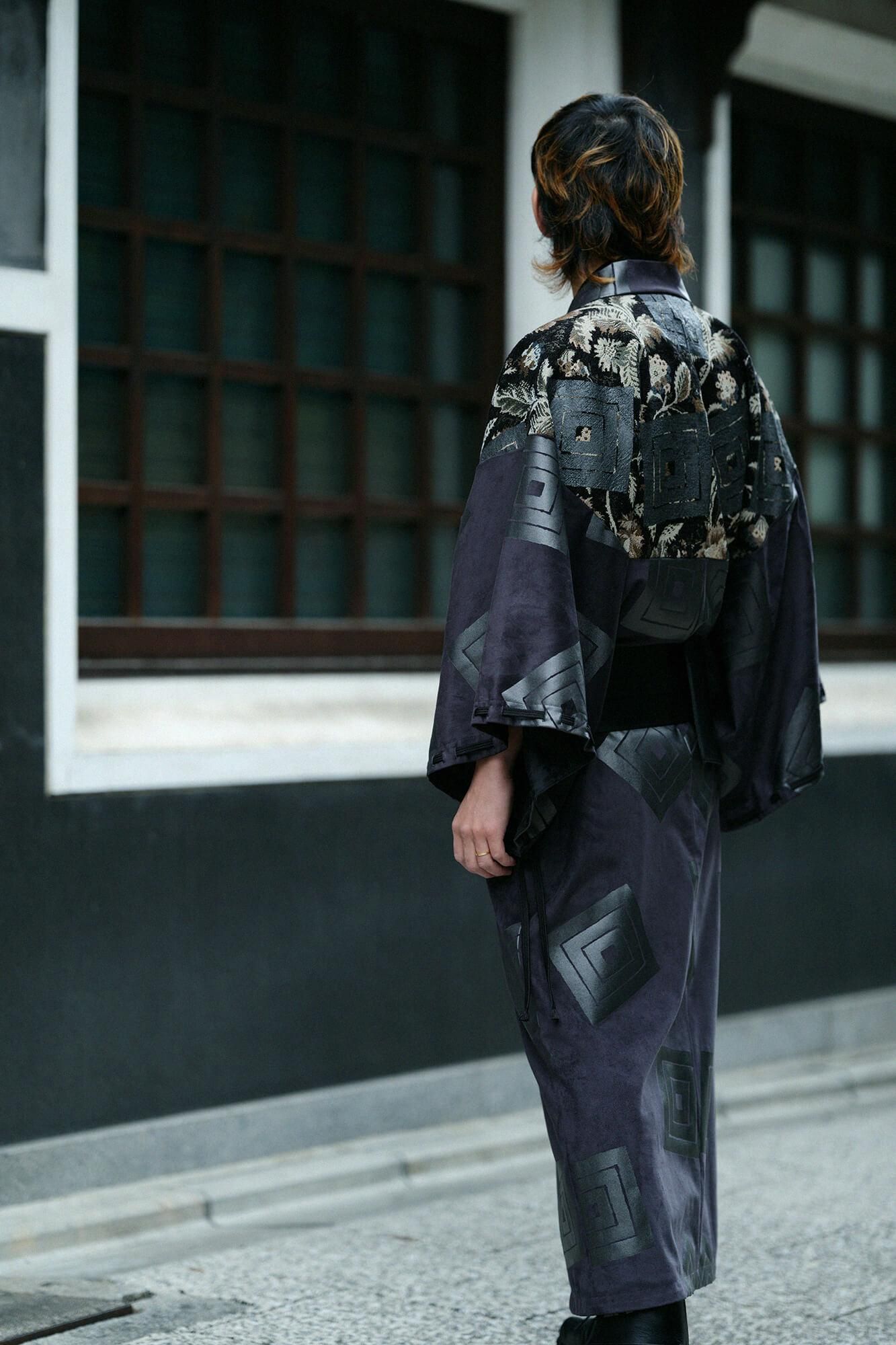 【net limited】Faux Nubuck×Gobelin Roll-up Hem Simple Kimono with Lining / One's specialty