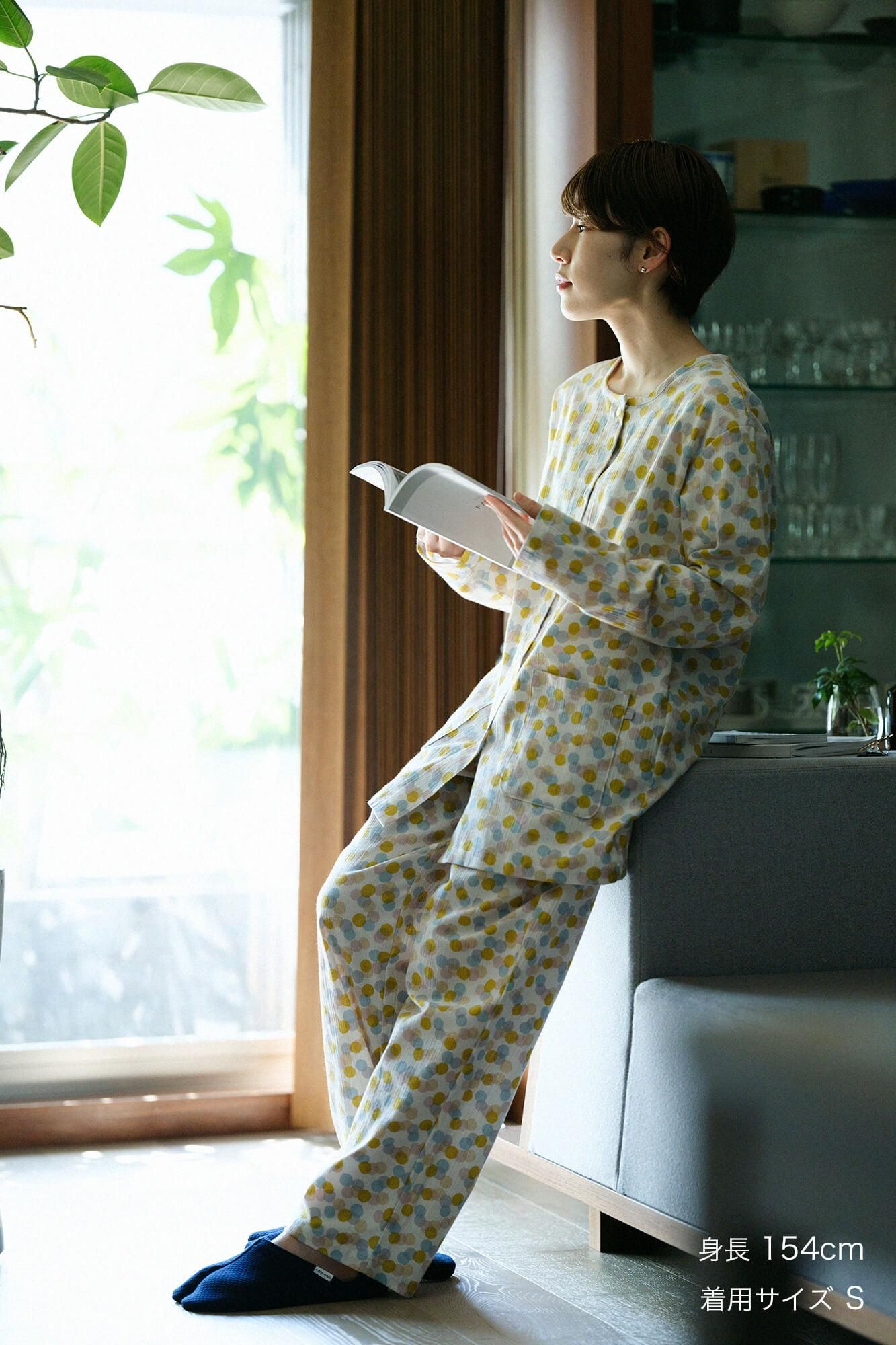 【网络限定】高島縮棉 20/20 女裝 圆领 圖案紋樣居家服／玻璃珠