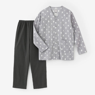 高島縮棉 20/20 圖案紋樣居家服／SO-SU-U十數 淺灰色×深灰色