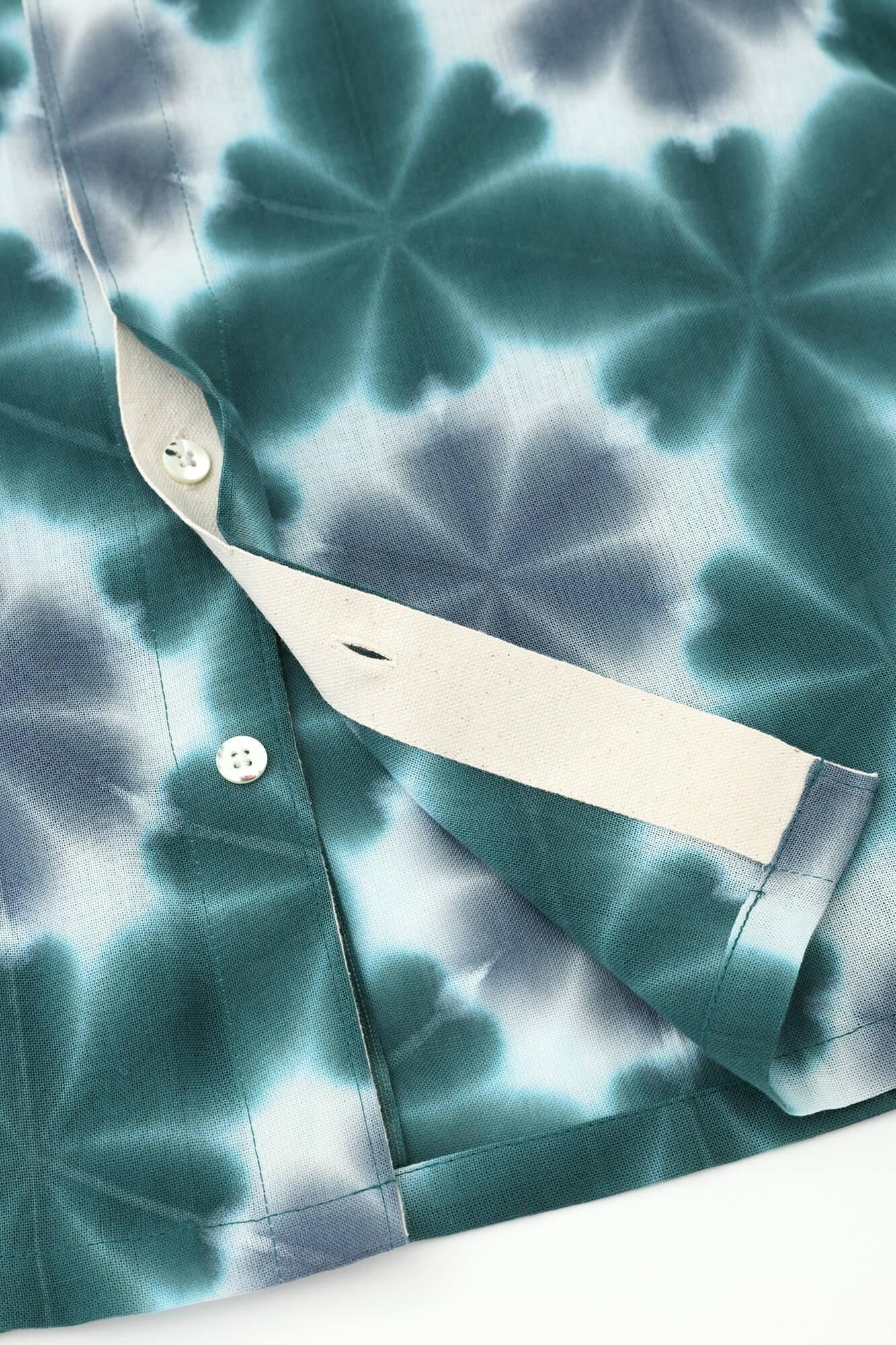 【官網限定】田端紮染知多木棉/ x文和服袖 襯衫雪花深綠色灰藍色