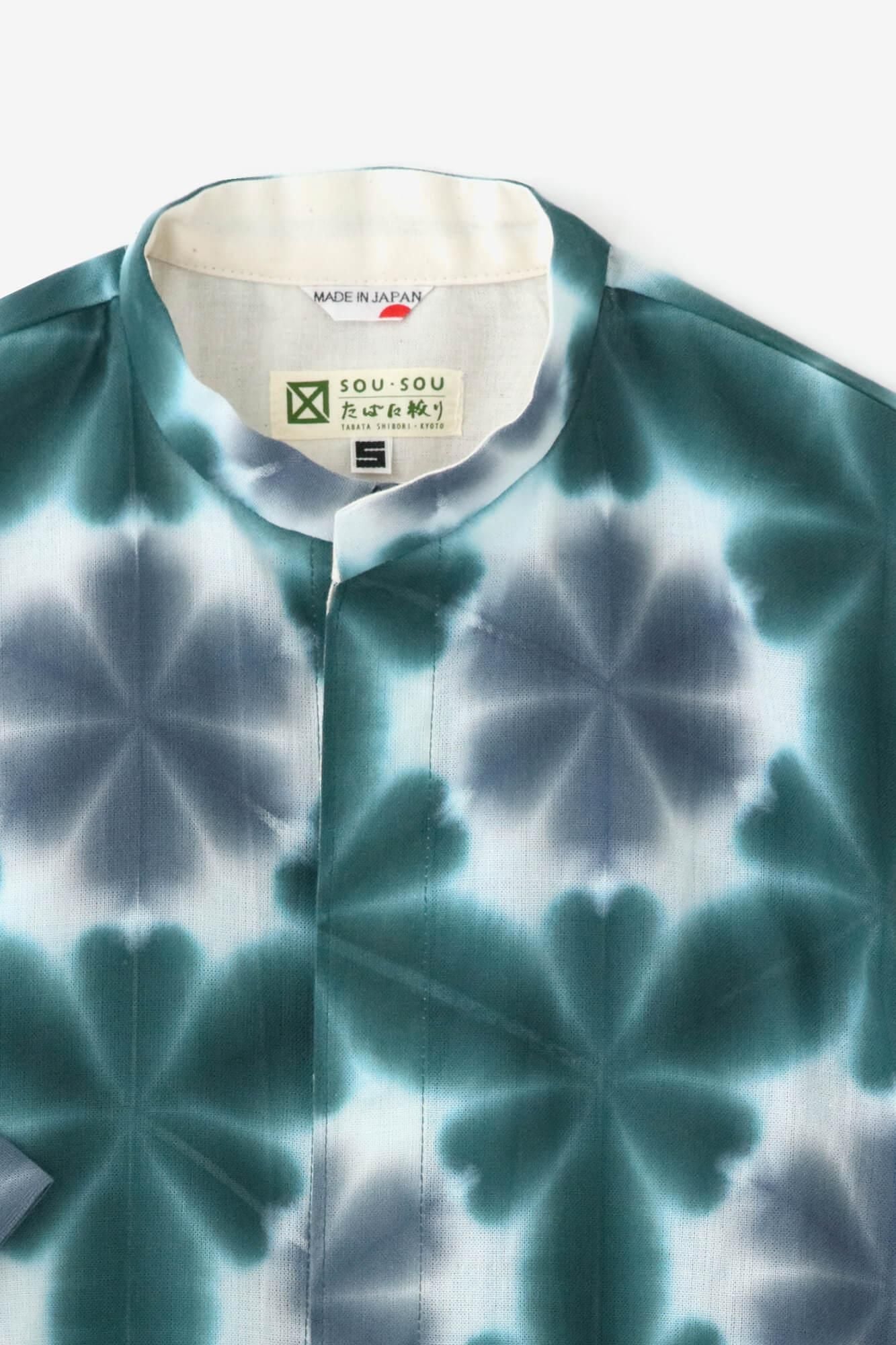 【官網限定】田端紮染知多木棉/ x文和服袖 襯衫雪花深綠色灰藍色