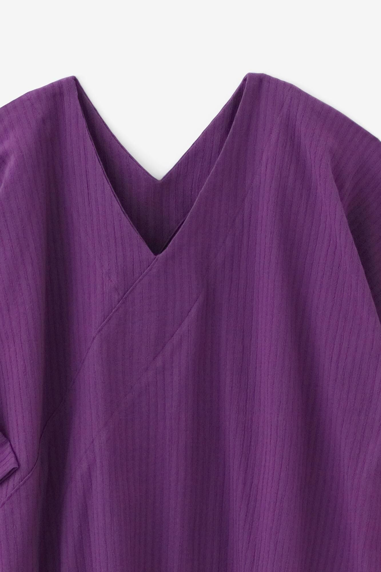 高島縮棉40/20 空羽 V領長方形洋裝 七分袖/紫羅蘭色