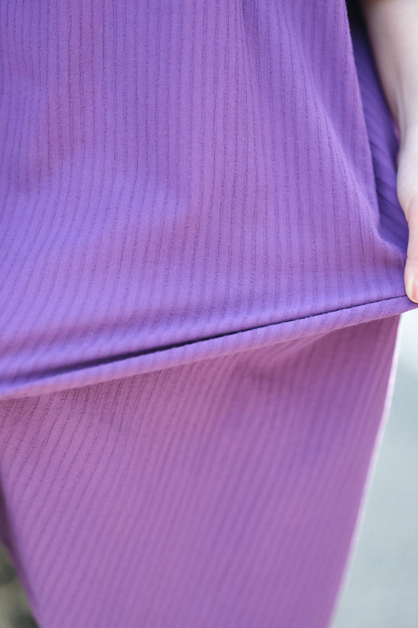 高島縮棉40/20 空羽 V領長方形洋裝 七分袖/紫羅蘭色