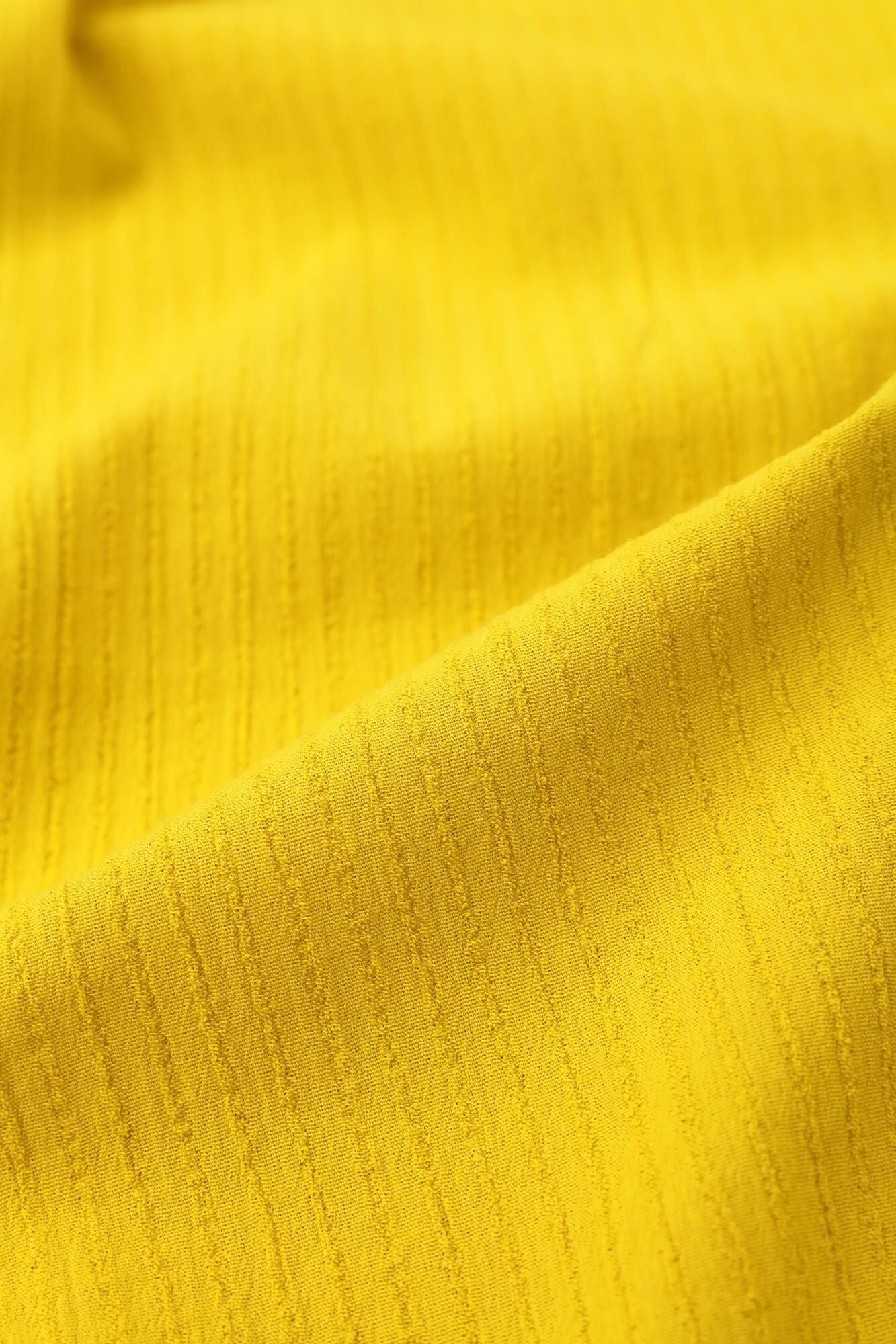 Chizimi Cotton 40/20 Akiha V-neck Rectangular Dress Three-quarter Sleeve / Canary Color