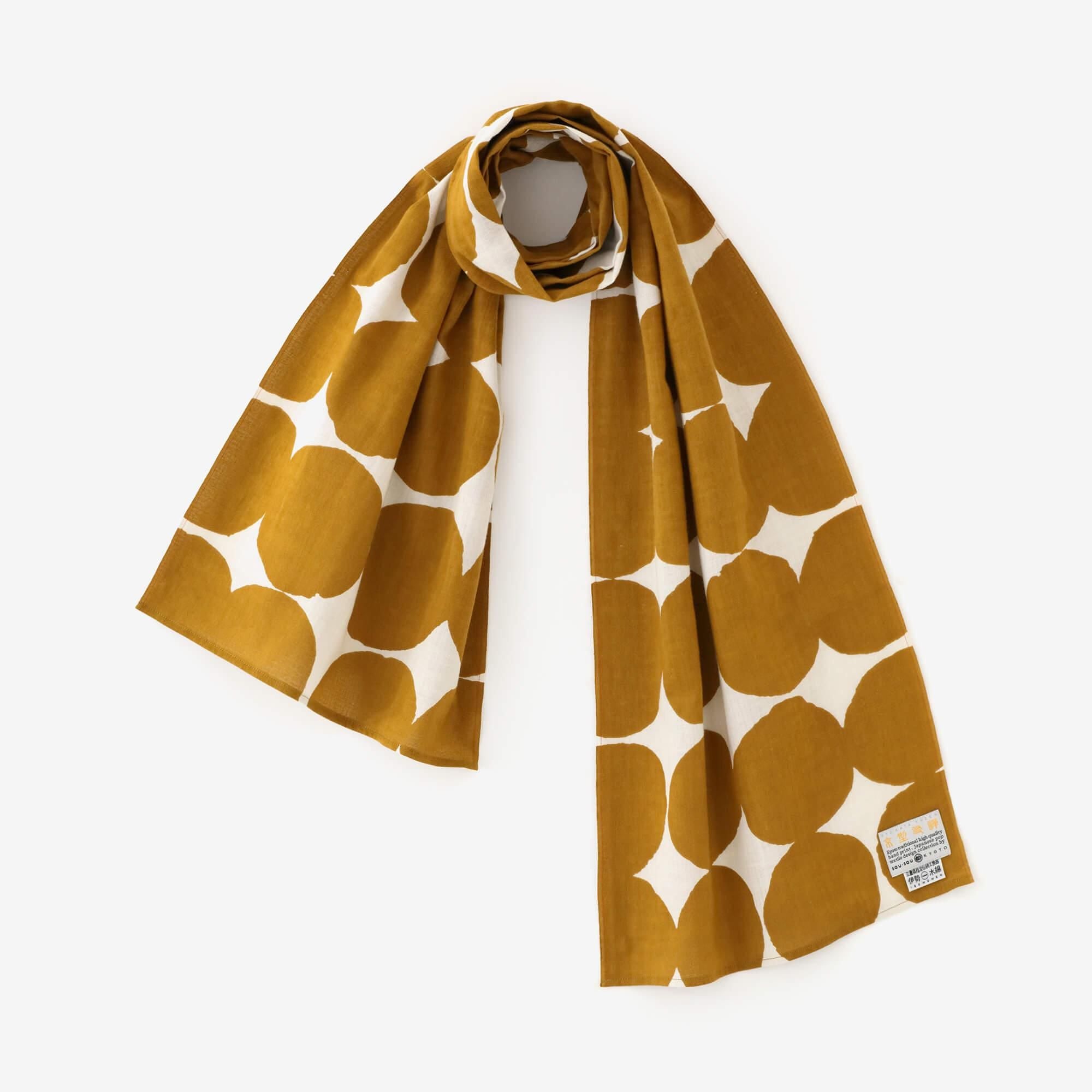 伊勢木棉圍巾／彈珠 大 米白色×芥末黃2