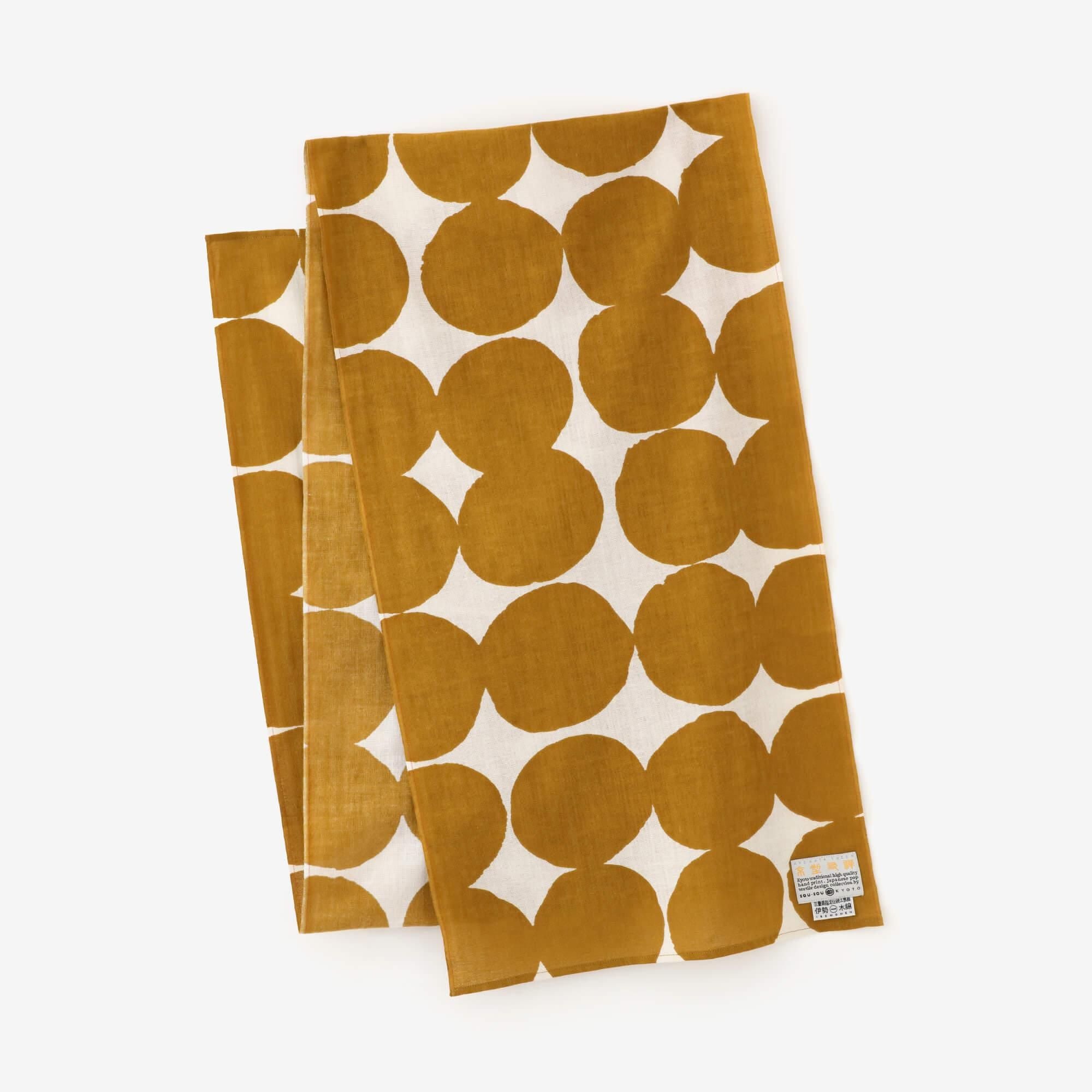 伊勢木棉圍巾／彈珠 大 米白色×芥末黃2