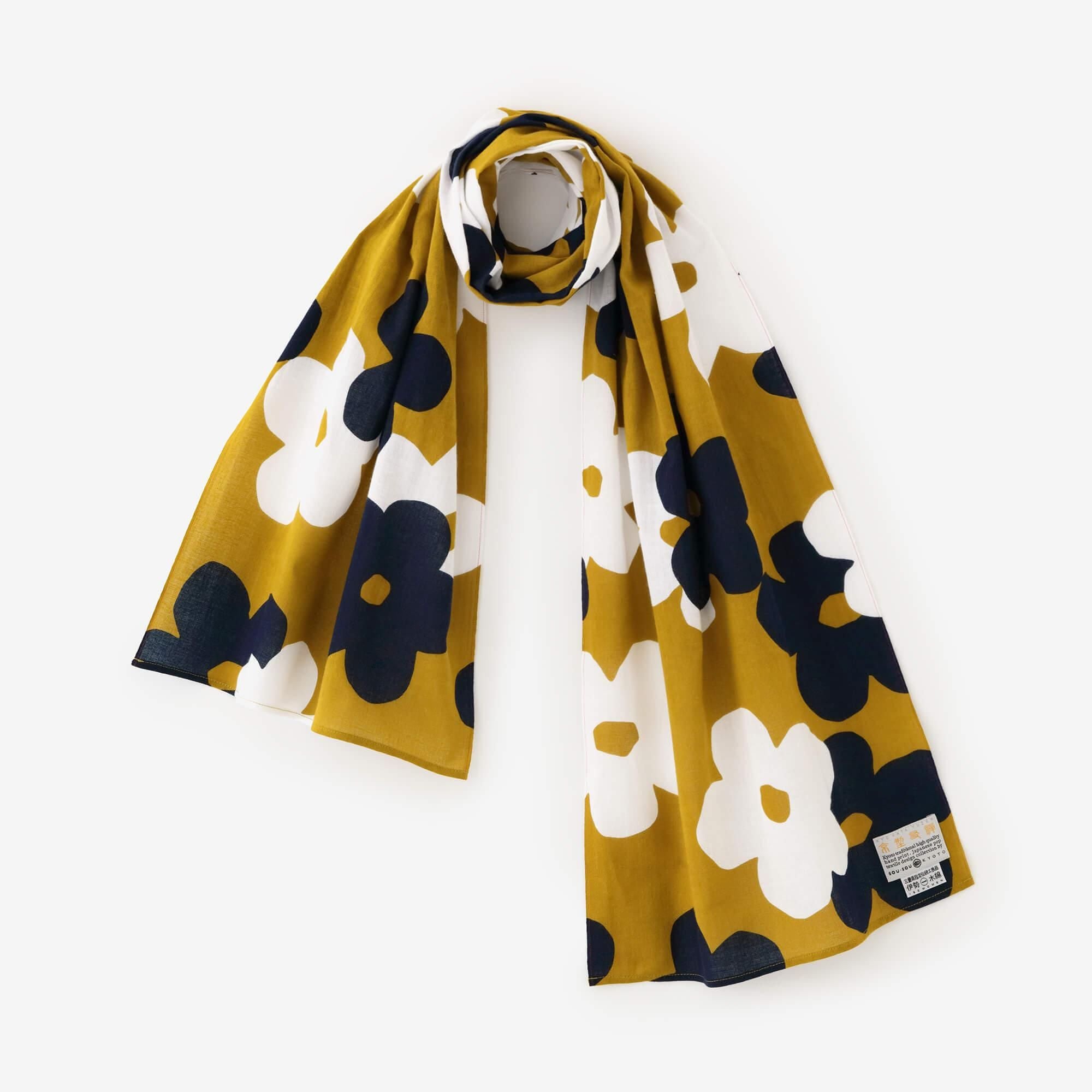 伊勢木棉圍巾／疊花 芥子色2
