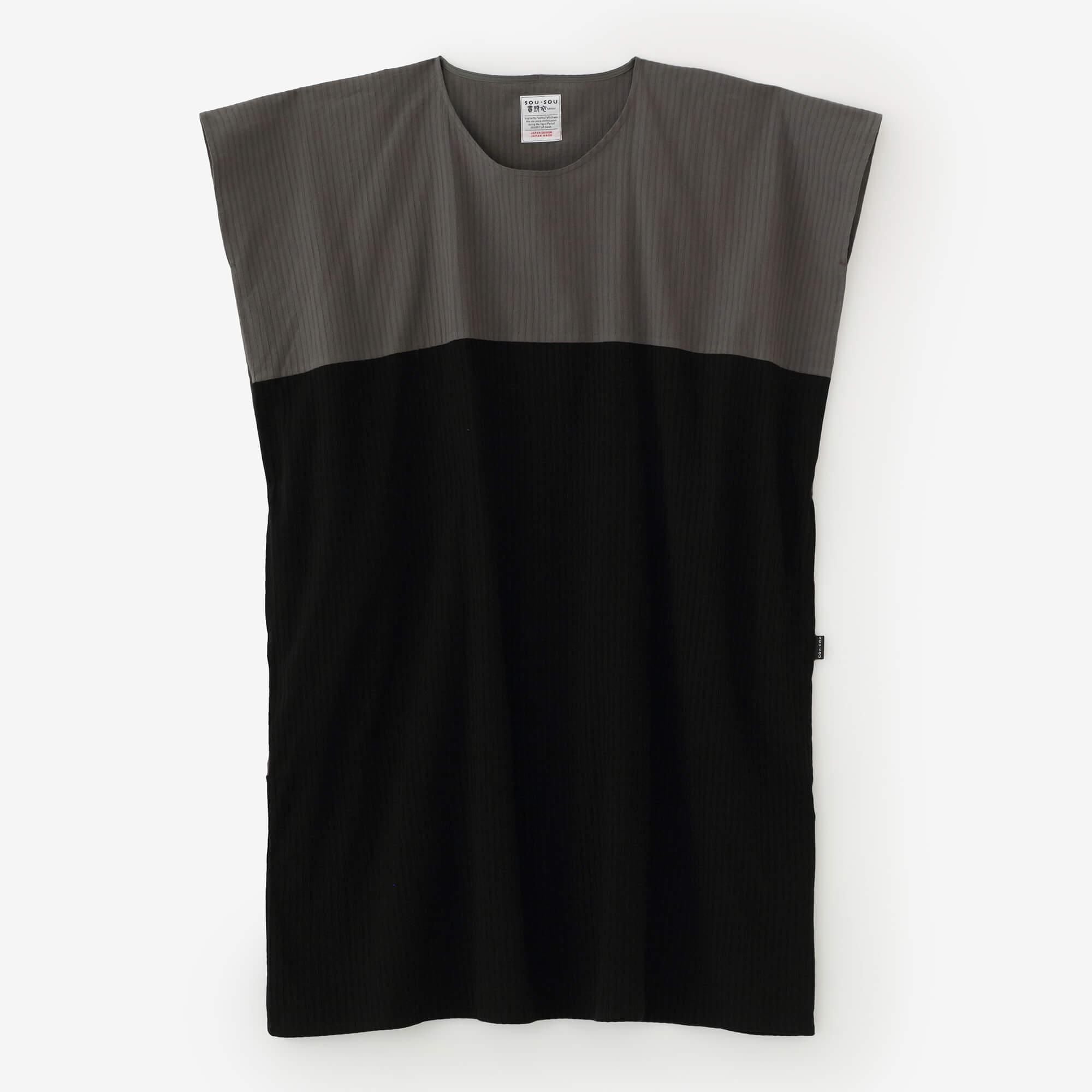 【net limited】Chizimi Cotton 40/20 Akiha Rectangular Dress Bi-color / Charcoal Grey x Black