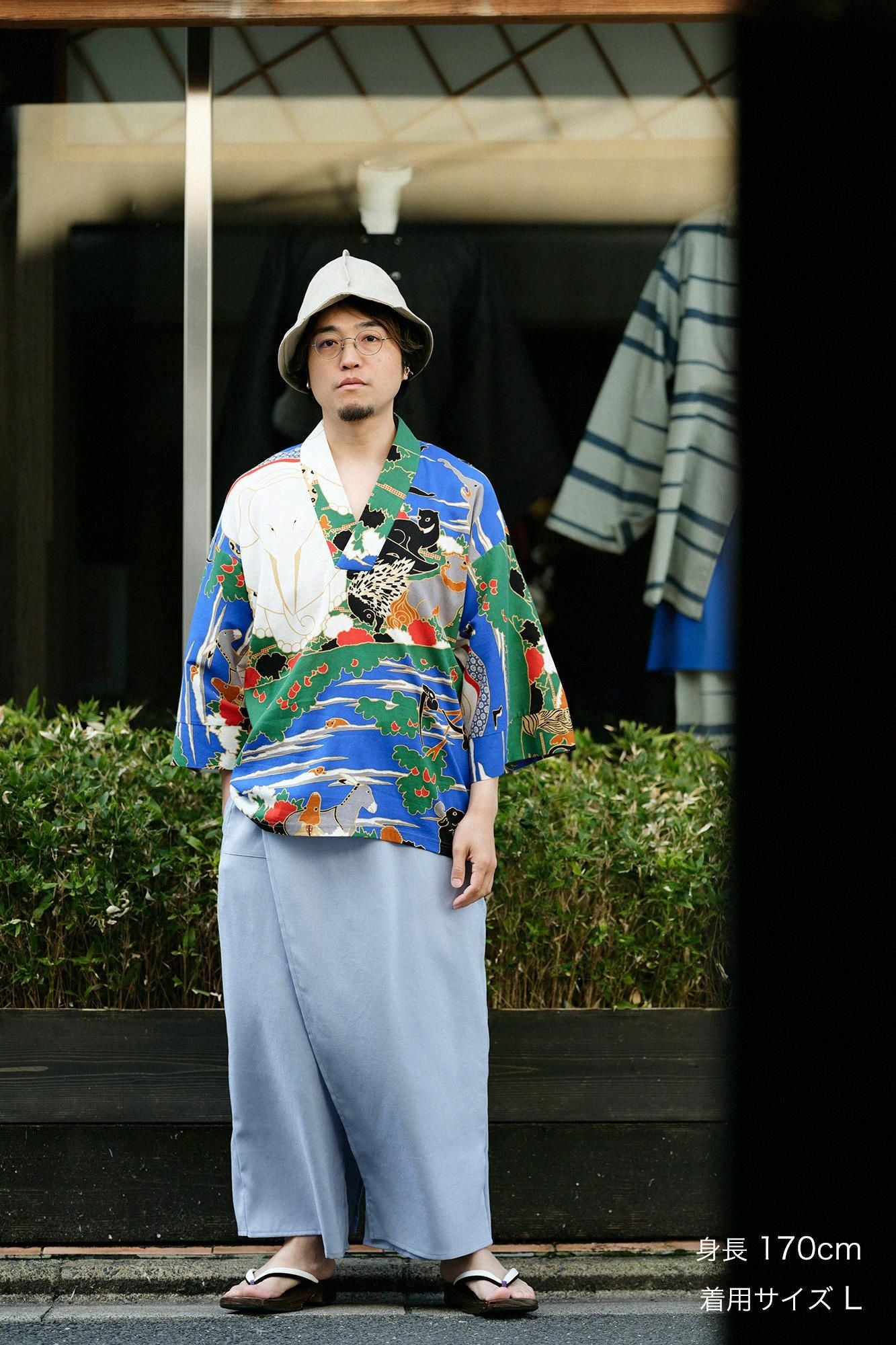 高島縮棉 40/40風靡 上衣／伊藤若冲 鳥獸花木圖屏風 再現