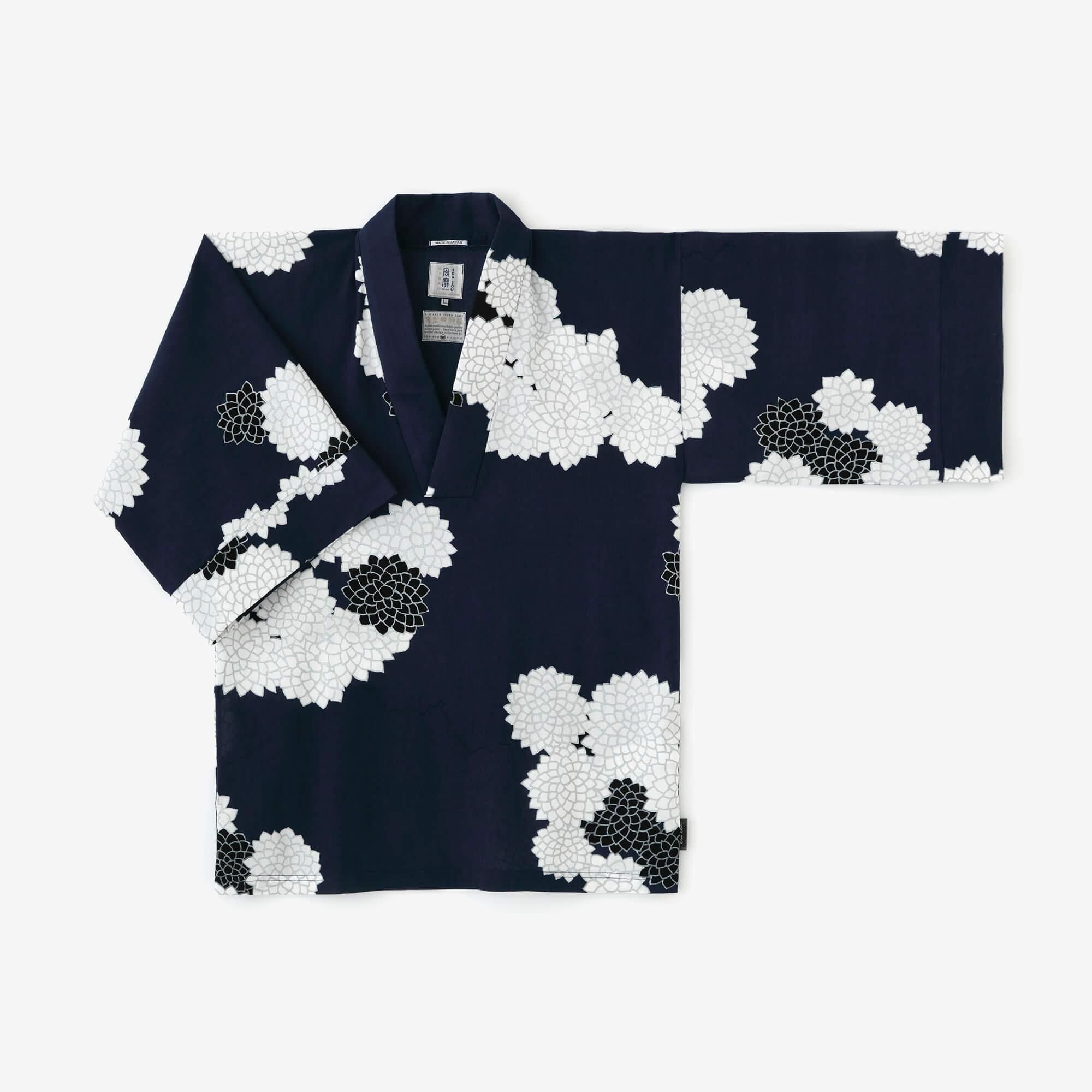 Chizimi Cotton 40/40 Fubi Kimono Shirt / Chrysanthemum in Clouds Ryoya