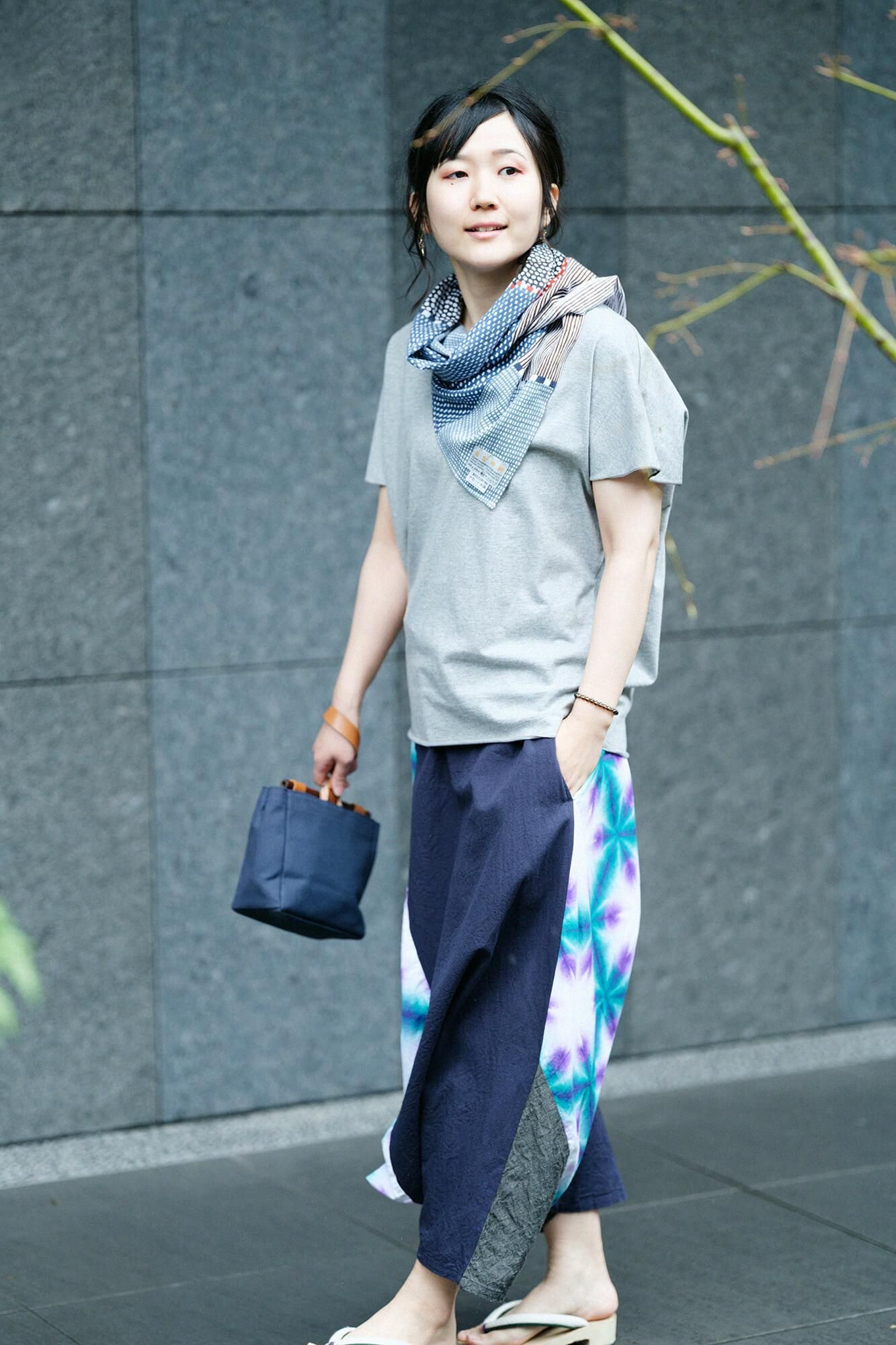 Isemomen Cotton Short Scarf / Lines and Dots Katsura 2