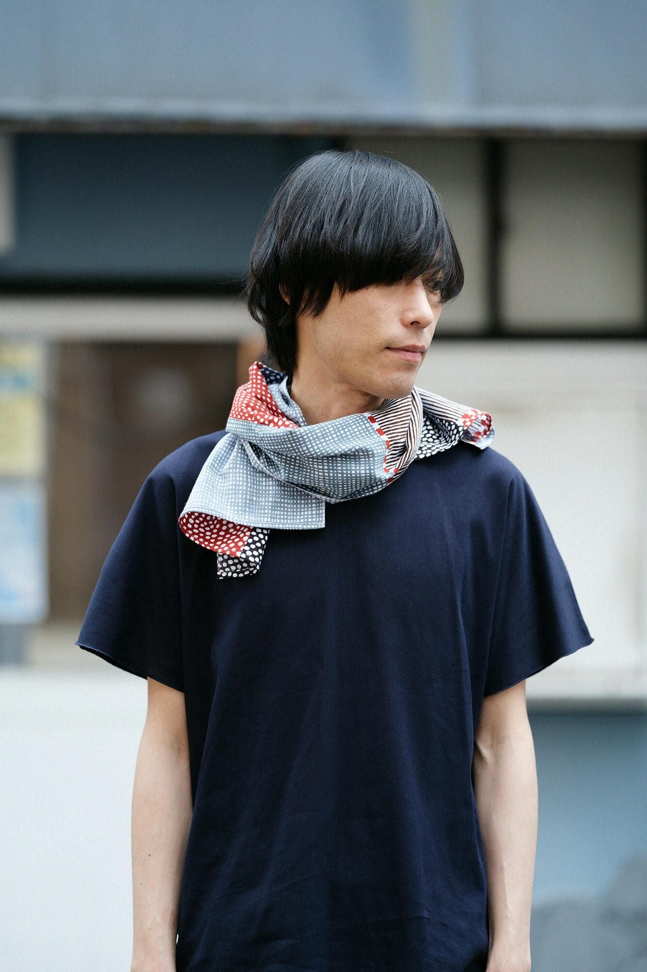 Isemomen Cotton Short Scarf / Lines and Dots Katsura 2