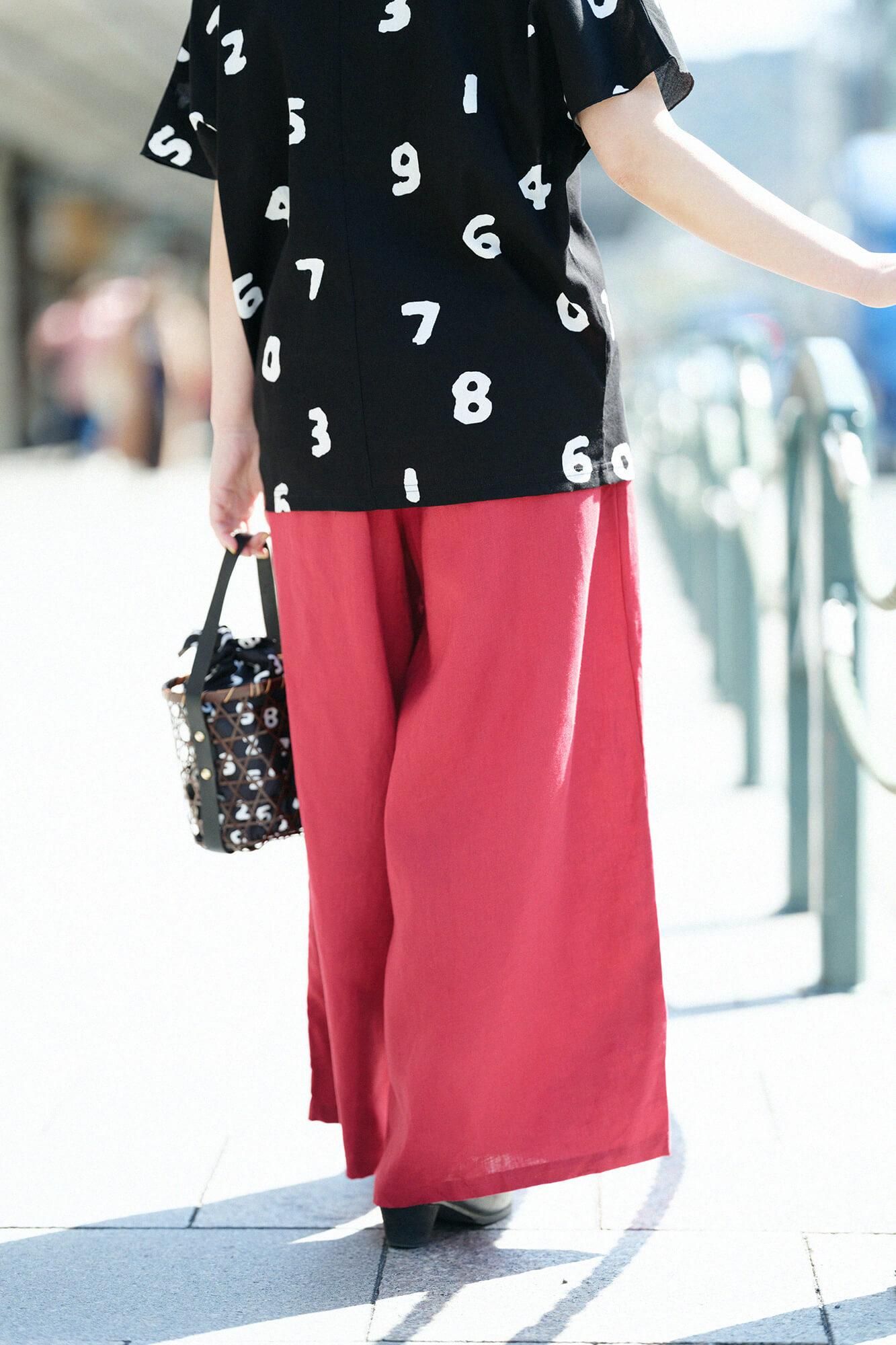 麻 闊腿褲深紅色Monpe / Kokihi