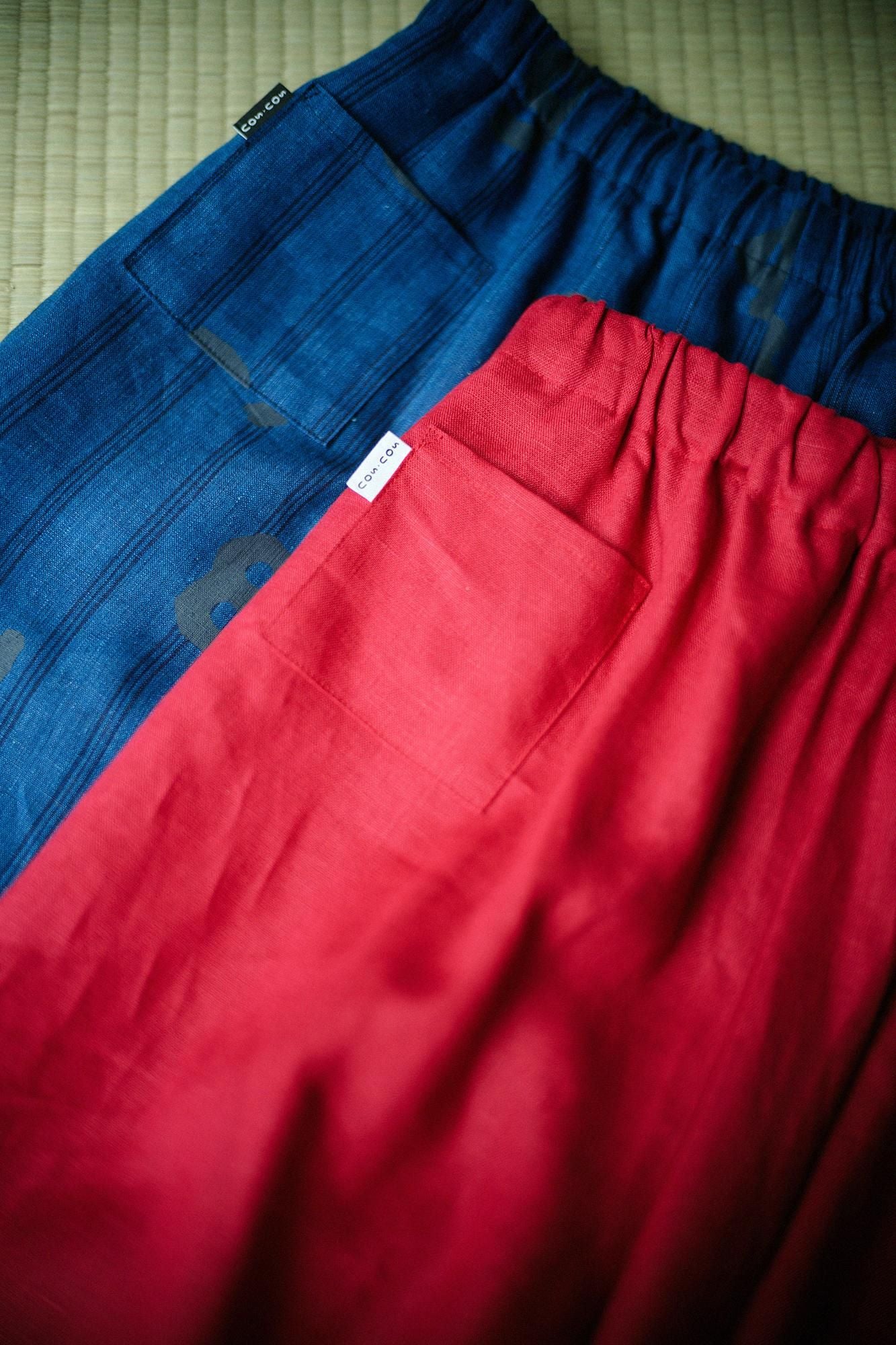 麻 闊腿褲深紅色Monpe / Kokihi