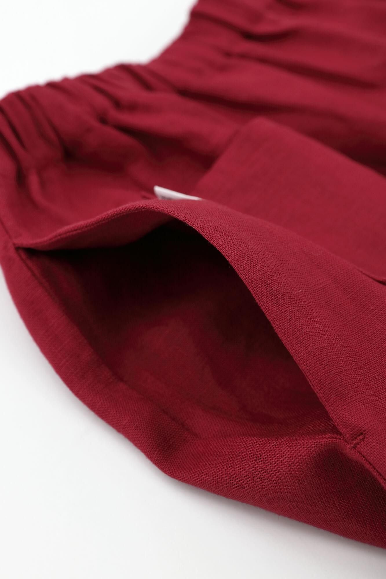 麻 闊腿褲深紅色Monpe / Kokihi