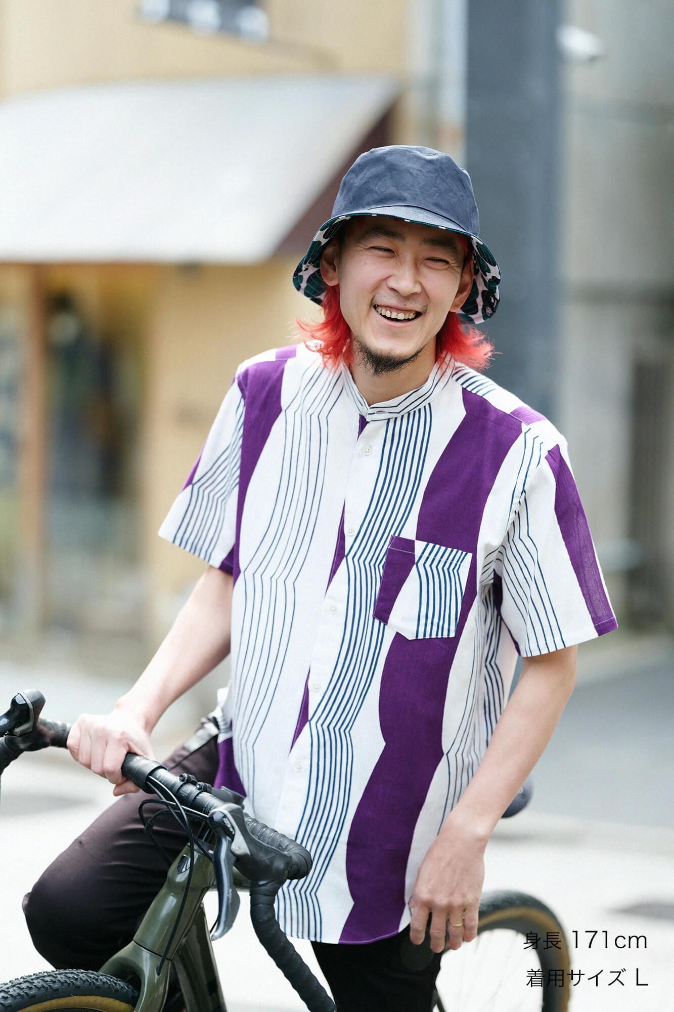 【net limited】Chizimi Cotton 20/20 Stand Collar Short Sleeve Shirt / First Day of Autumn