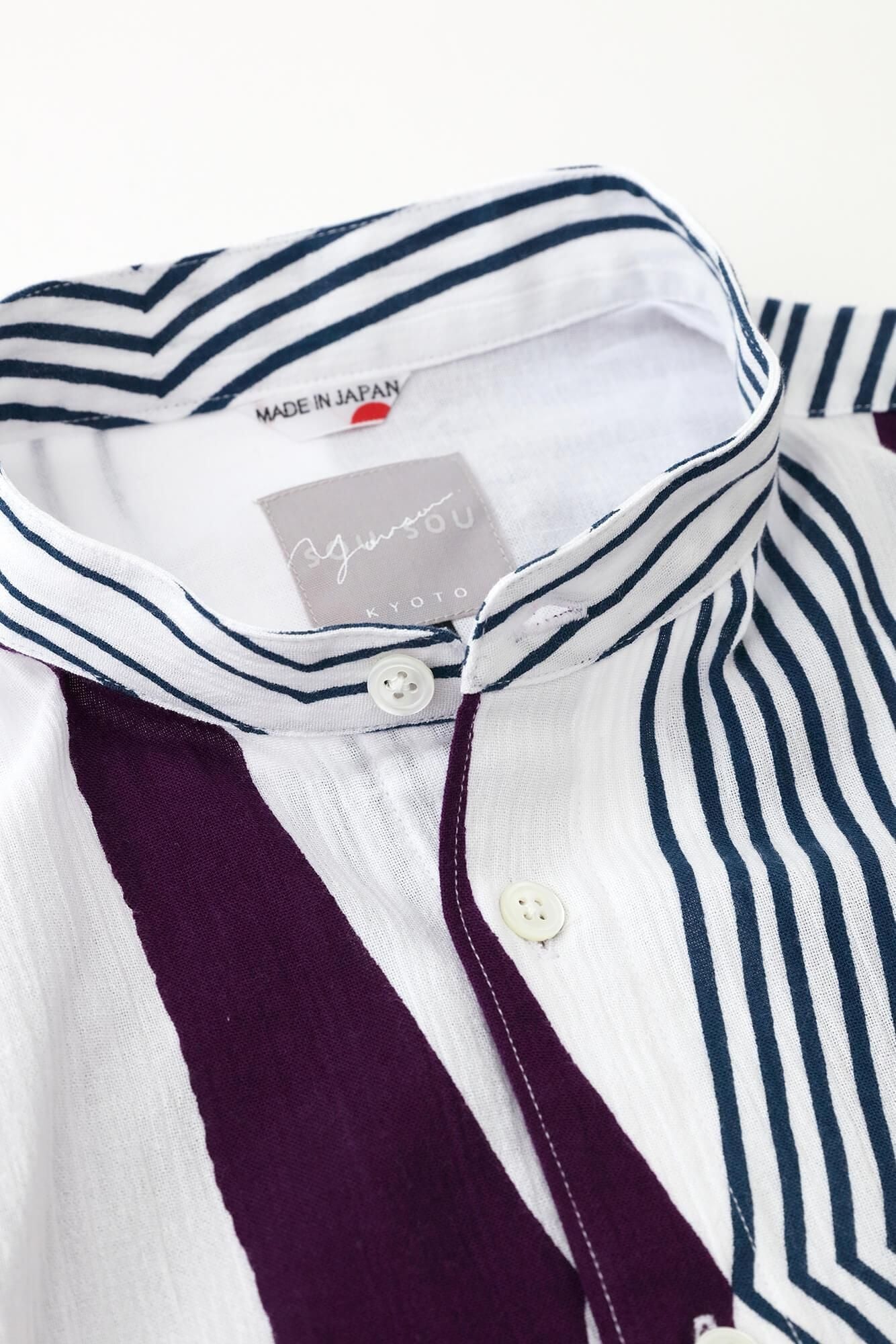 【net limited】Chizimi Cotton 20/20 Stand Collar Short Sleeve Shirt / First Day of Autumn