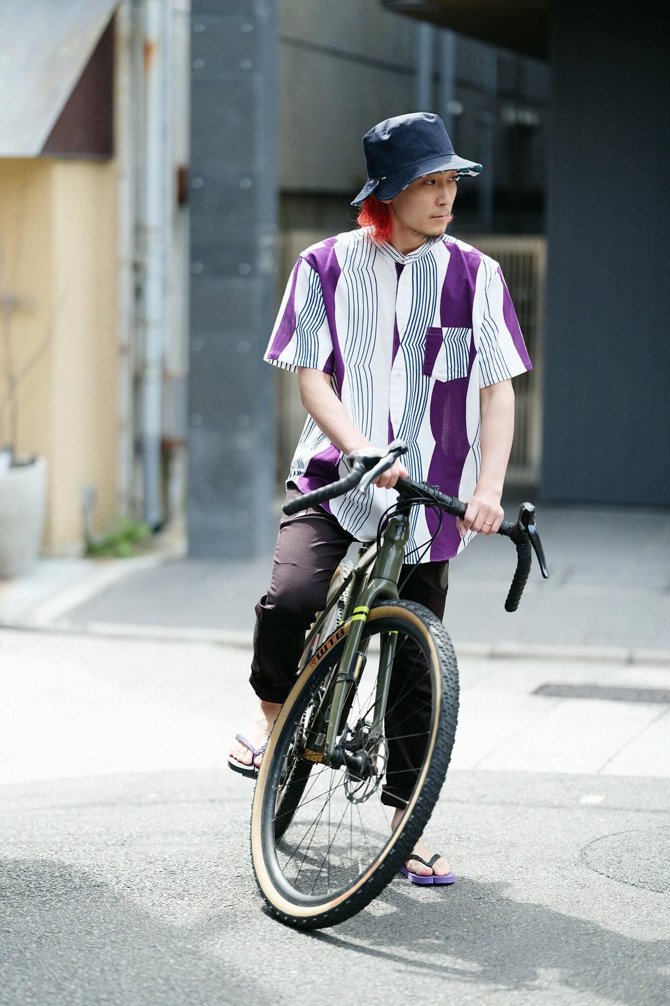 【net limited】Chizimi Cotton 20/20 Stand Collar Short Sleeve Shirt / First Day of Autumn
