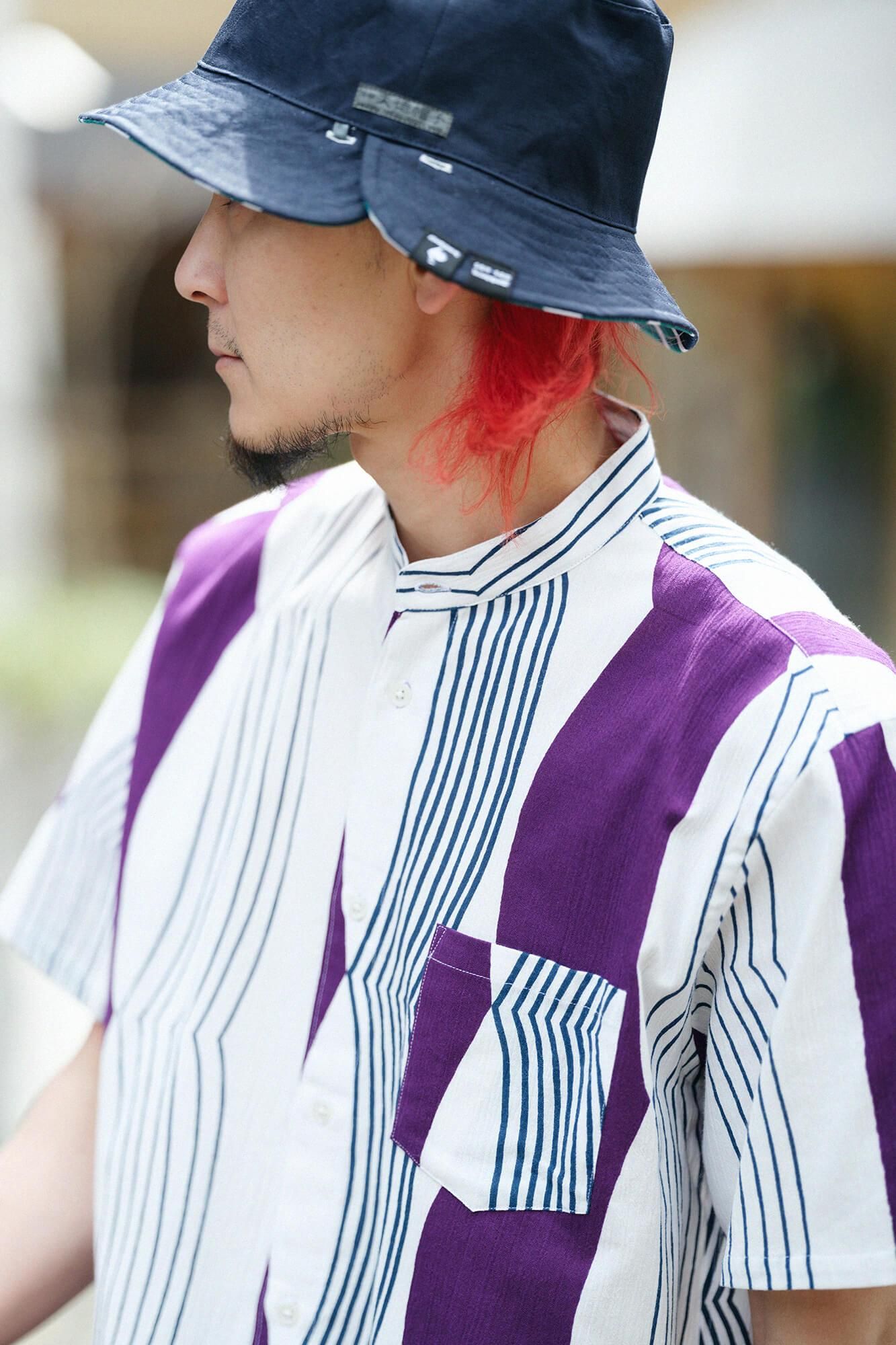 【net limited】Chizimi Cotton 20/20 Stand Collar Short Sleeve Shirt / First Day of Autumn