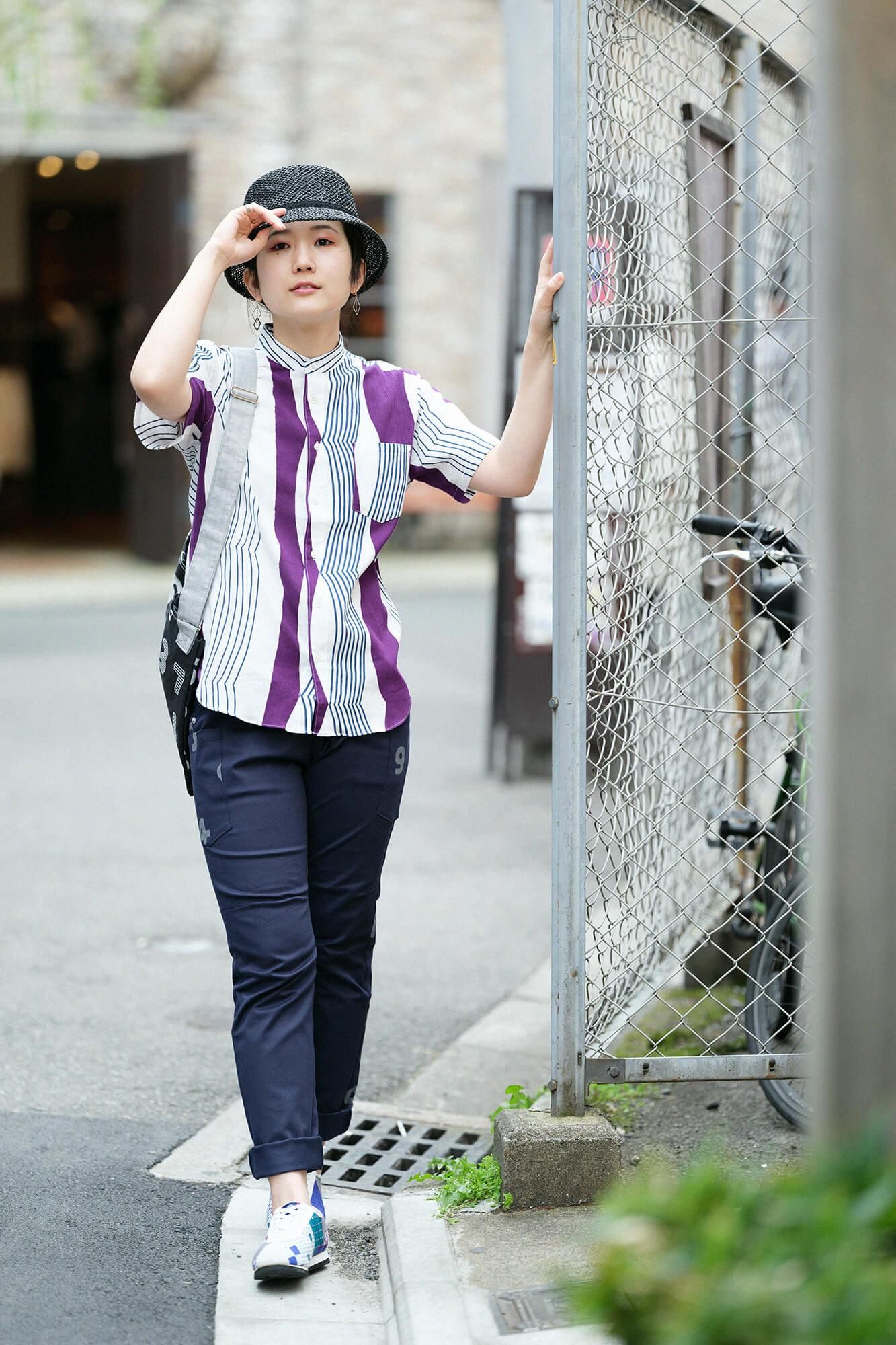【net limited】Chizimi Cotton 20/20 Stand Collar Short Sleeve Shirt / First Day of Autumn