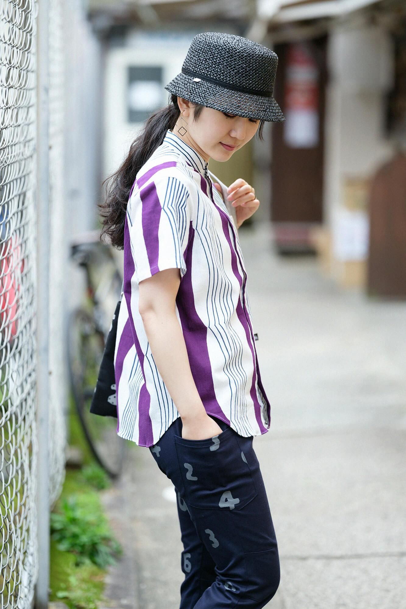 【net limited】Chizimi Cotton 20/20 Stand Collar Short Sleeve Shirt / First Day of Autumn