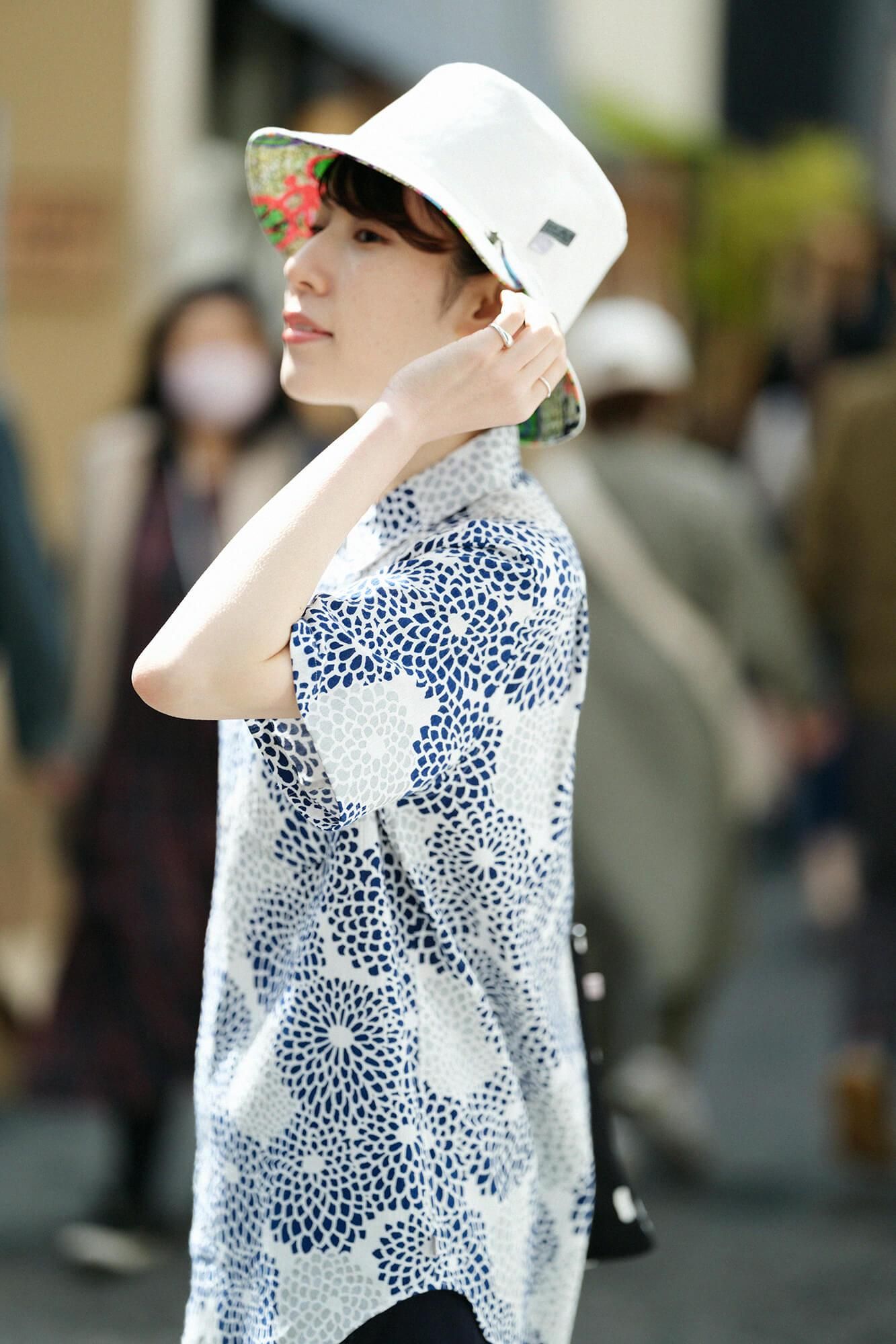 【net limited】Chizimi Cotton 20/20 Short Sleeve Shirt / Chrysanthemum Seifu