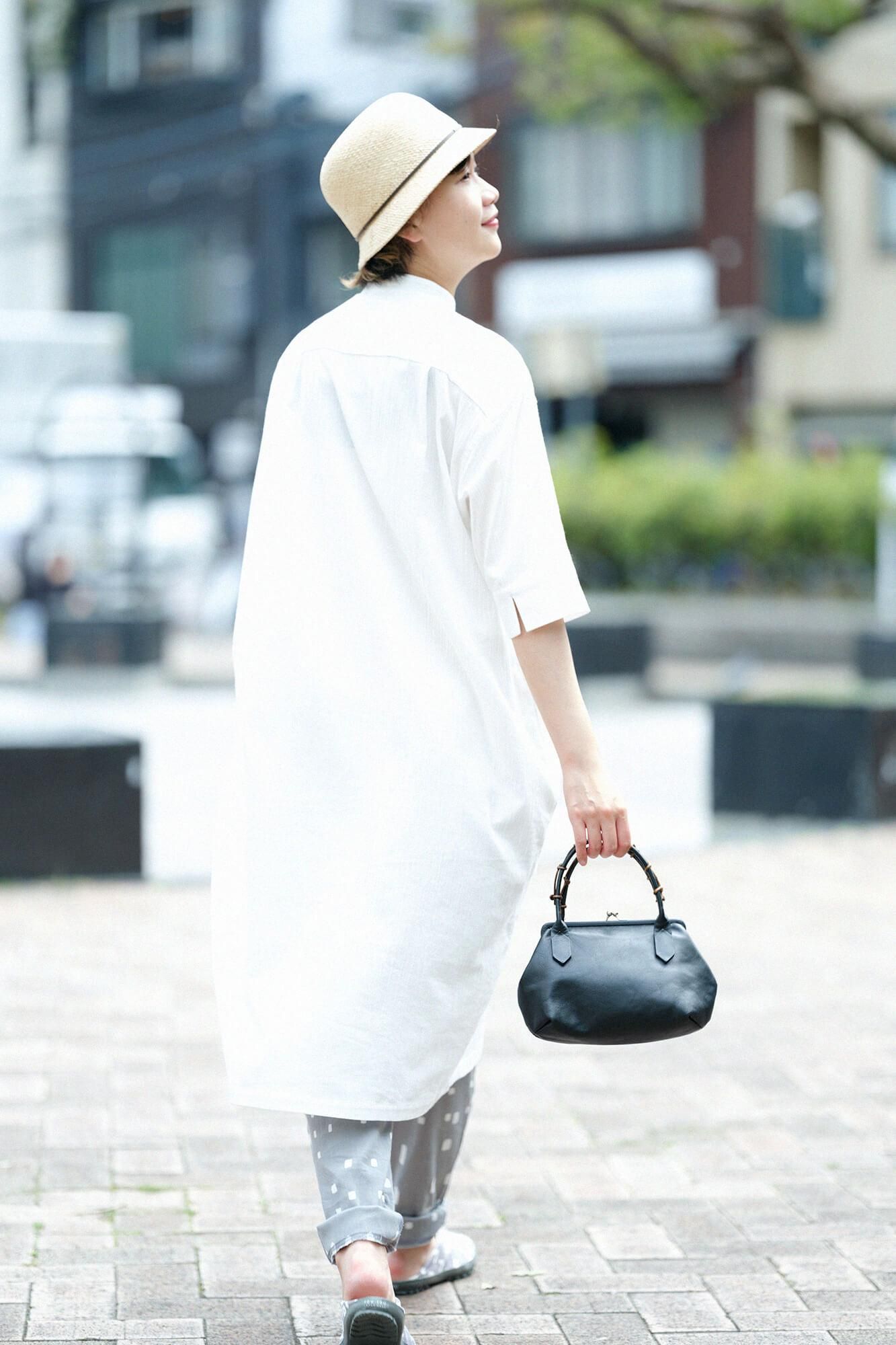 高島縮 20/20 H.N.グランシャツワンピース 6分袖／つくも