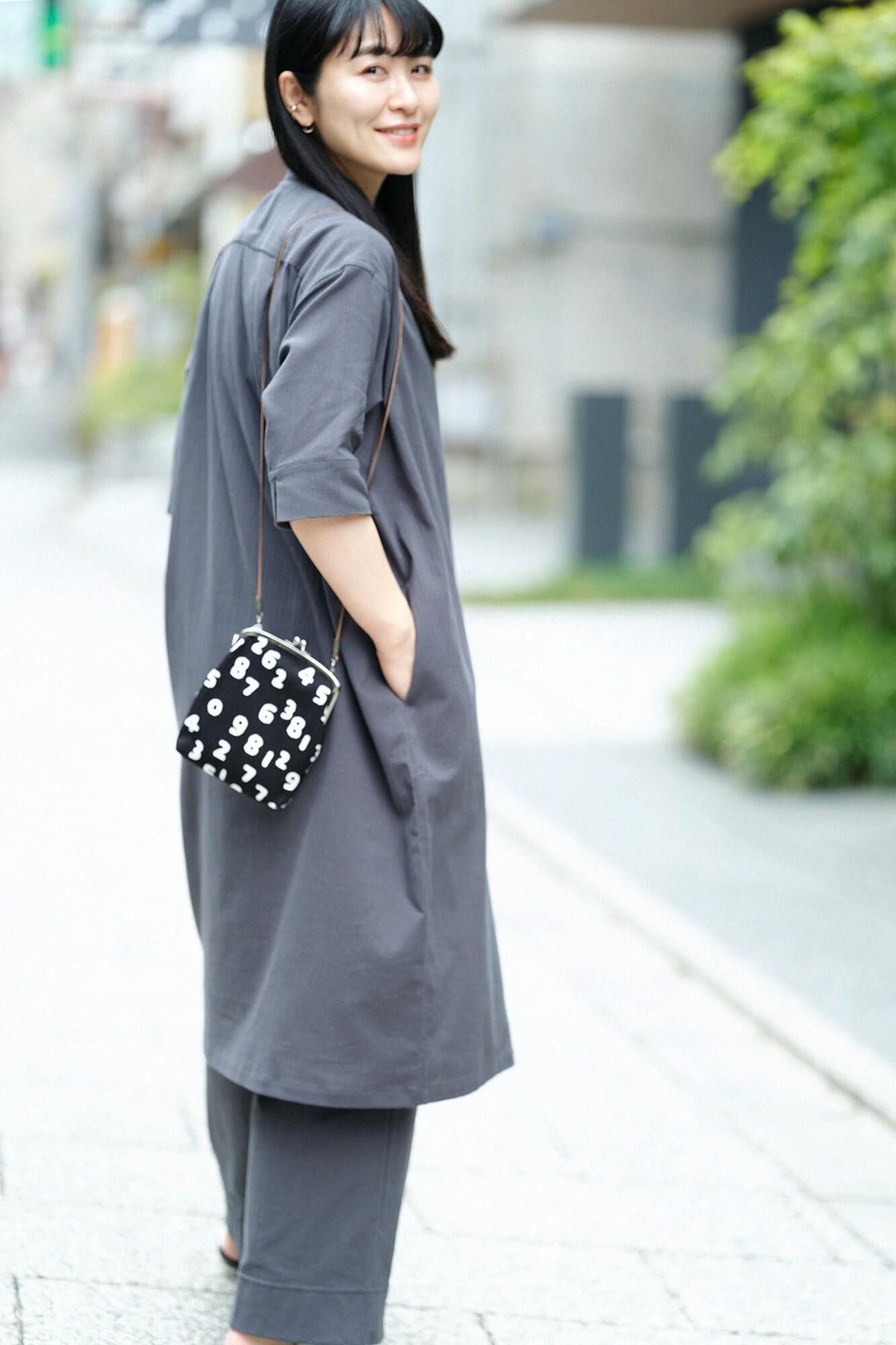 高島縮棉 20/20 HN休閒襯衫洋裝6分袖/深鉛色