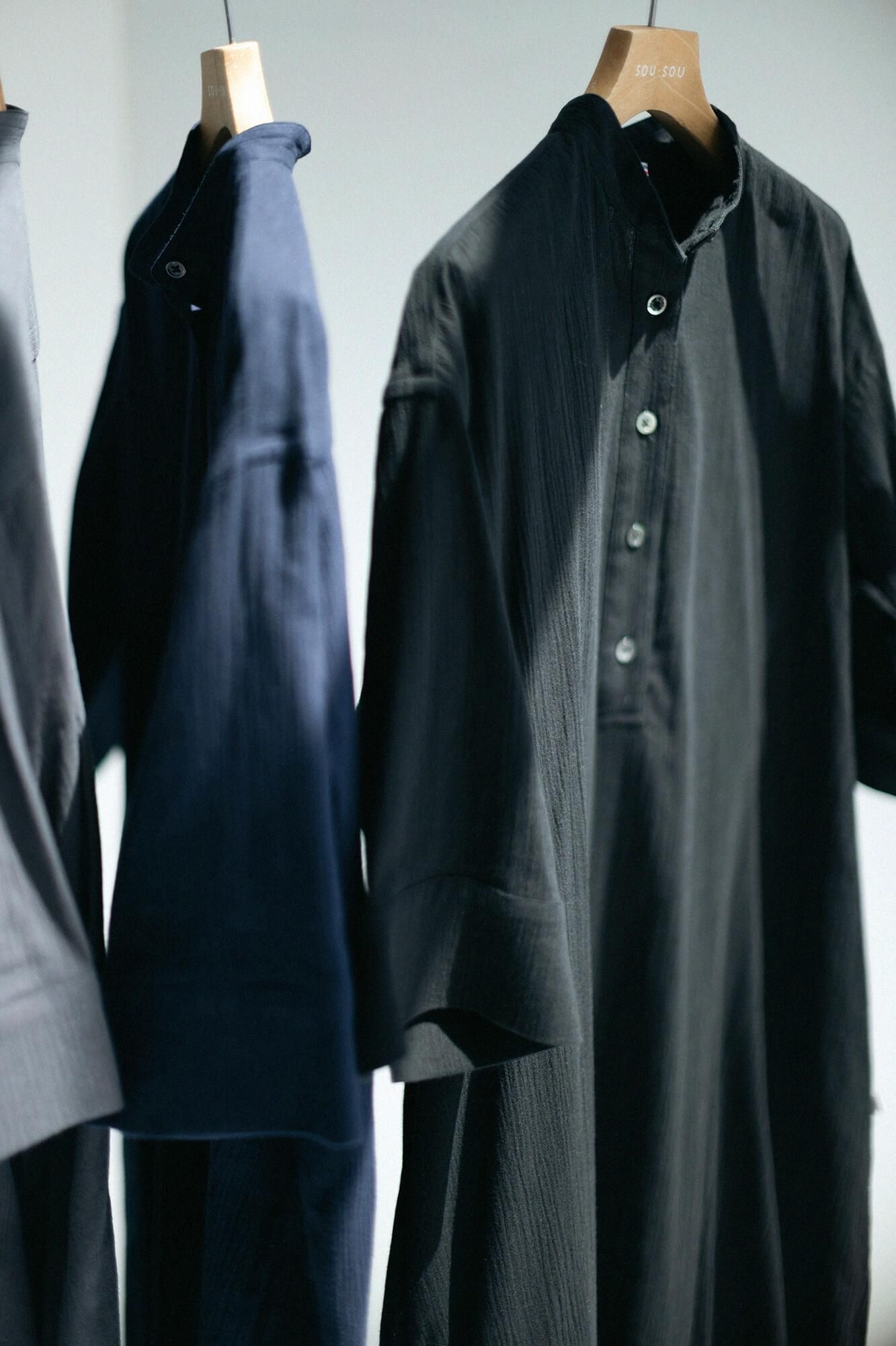 Chizimi Cotton 20/20 HN Gran Shirt Dress Elbow Length Sleeve / Black