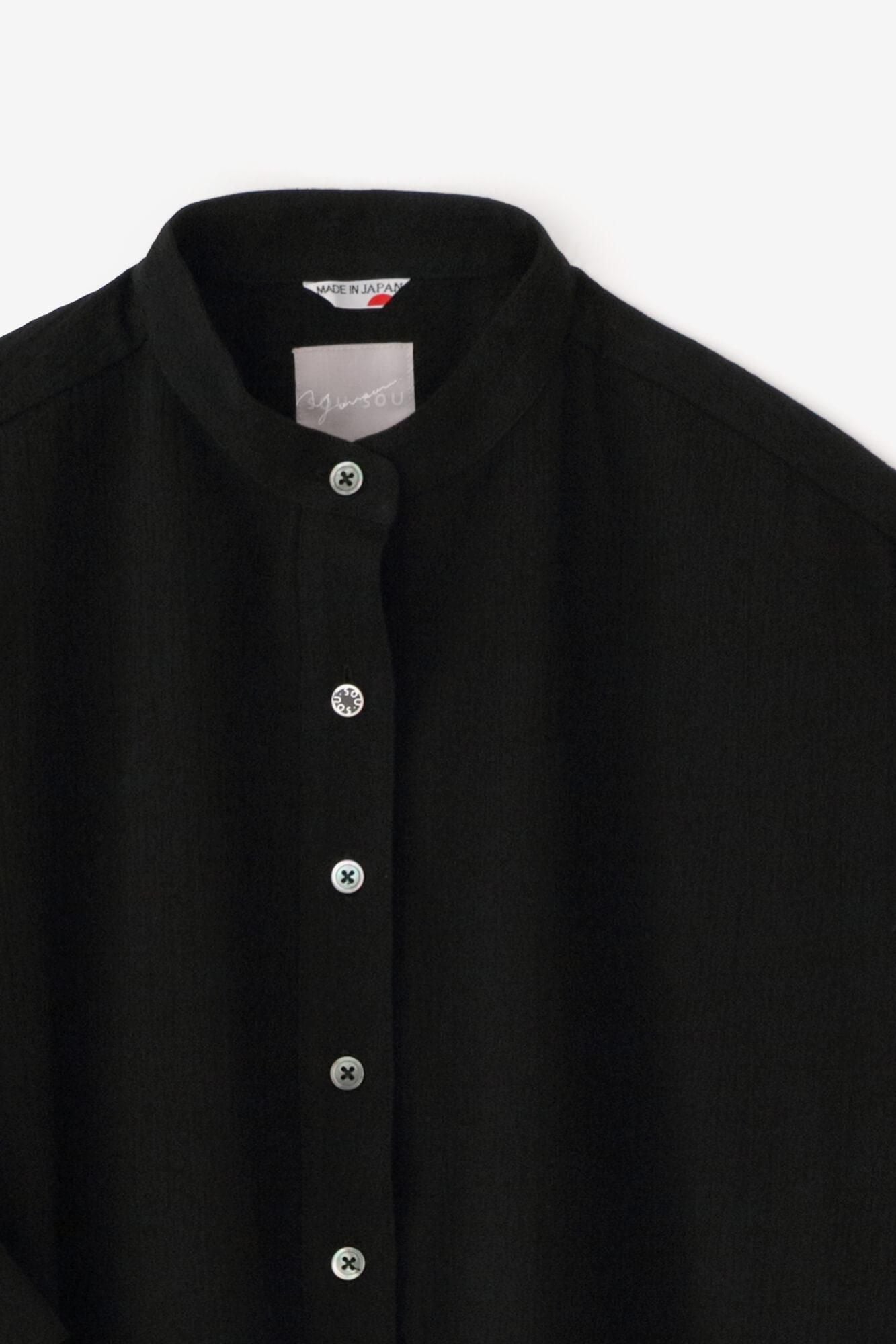 Chizimi Cotton 20/20 HN Gran Shirt Dress Elbow Length Sleeve / Black