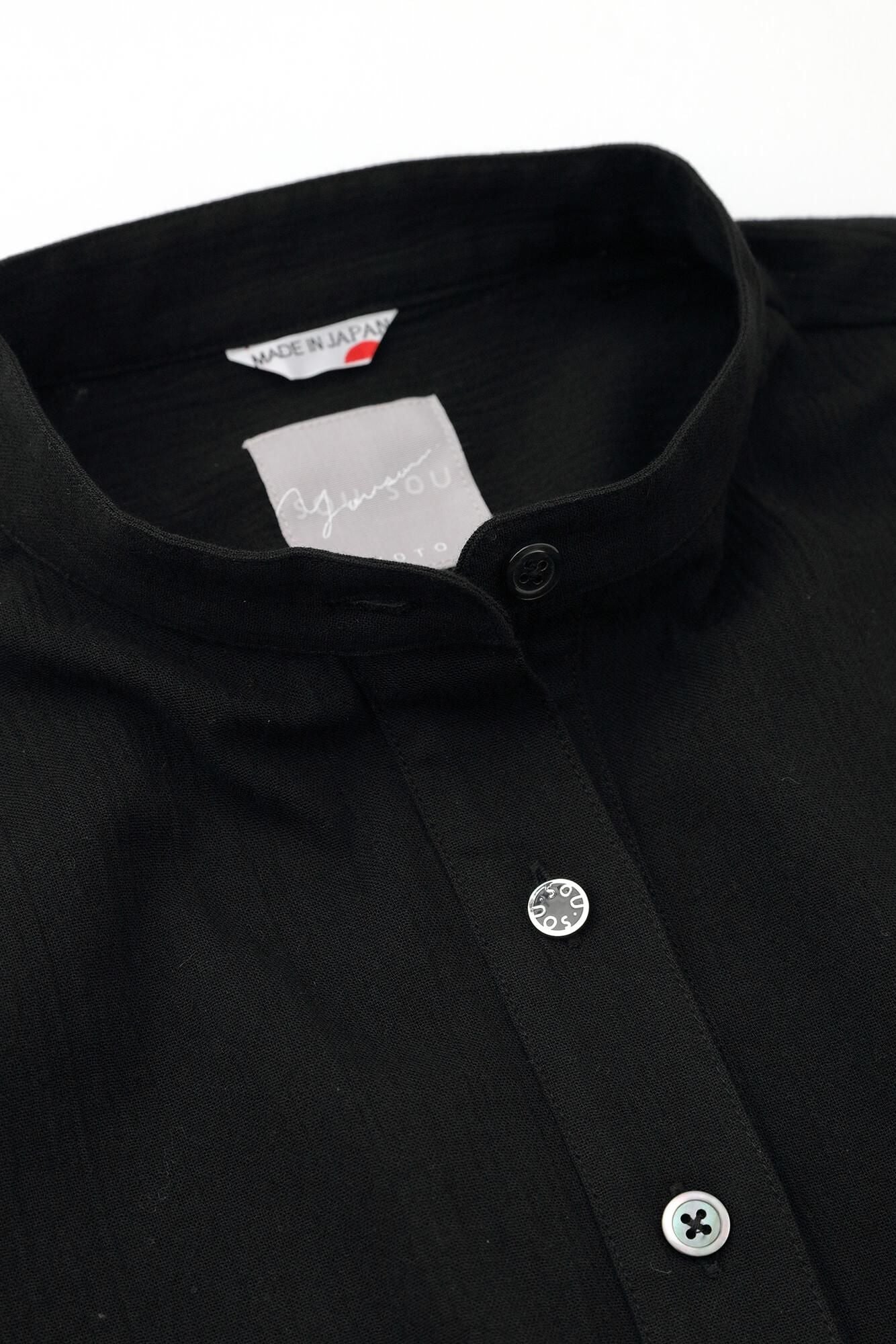 高島縮 20/20 H.N.グランシャツワンピース 6分袖／濡羽色（ぬれば