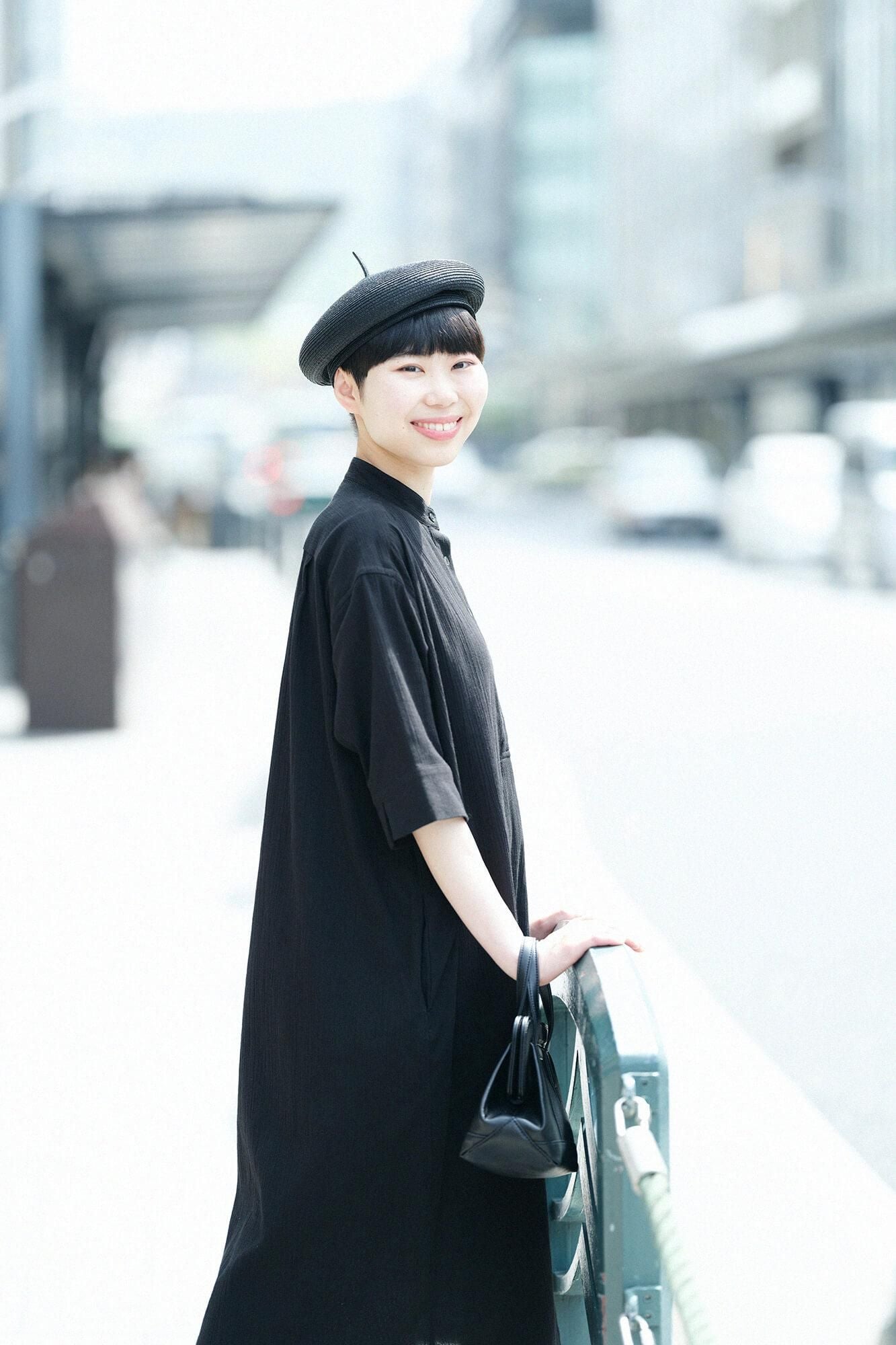 Chizimi Cotton 20/20 HN Gran Shirt Dress Elbow Length Sleeve / Black