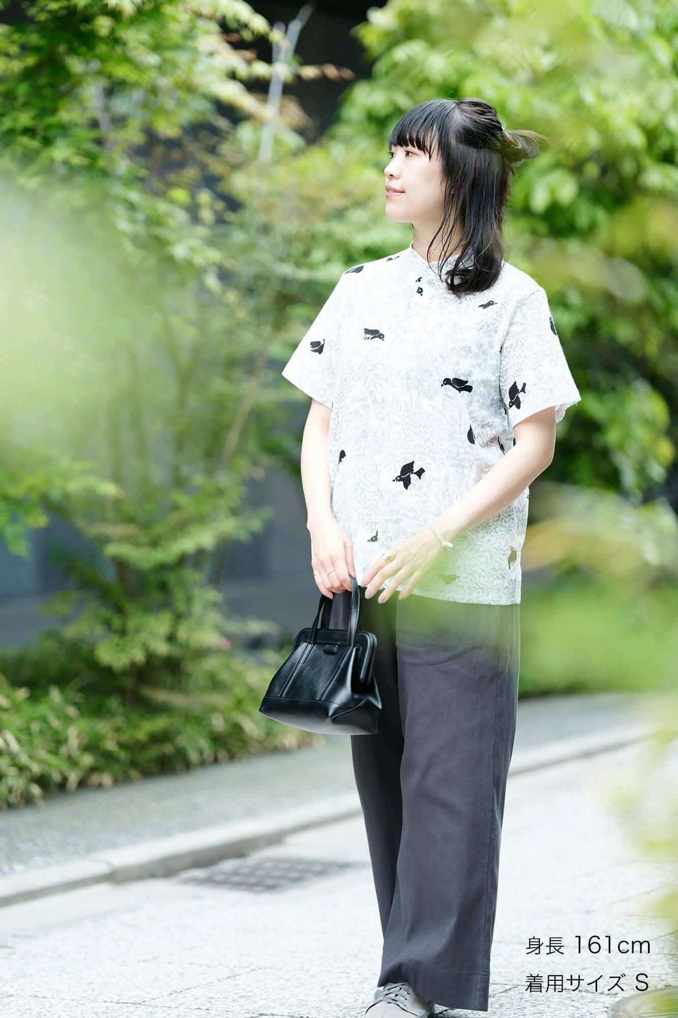 高島縮棉 20/20 立領 短袖 襯衫SP ／鳥聲