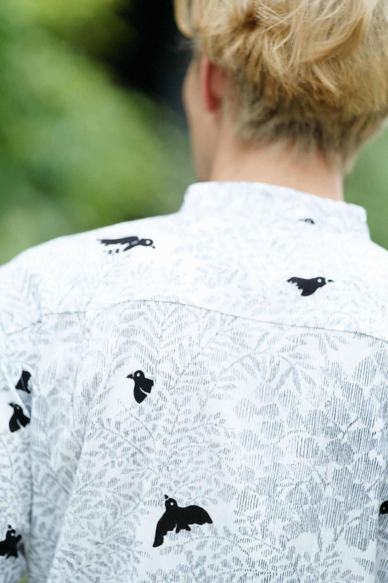 高島縮棉 20/20 立領 短袖 襯衫SP ／鳥聲