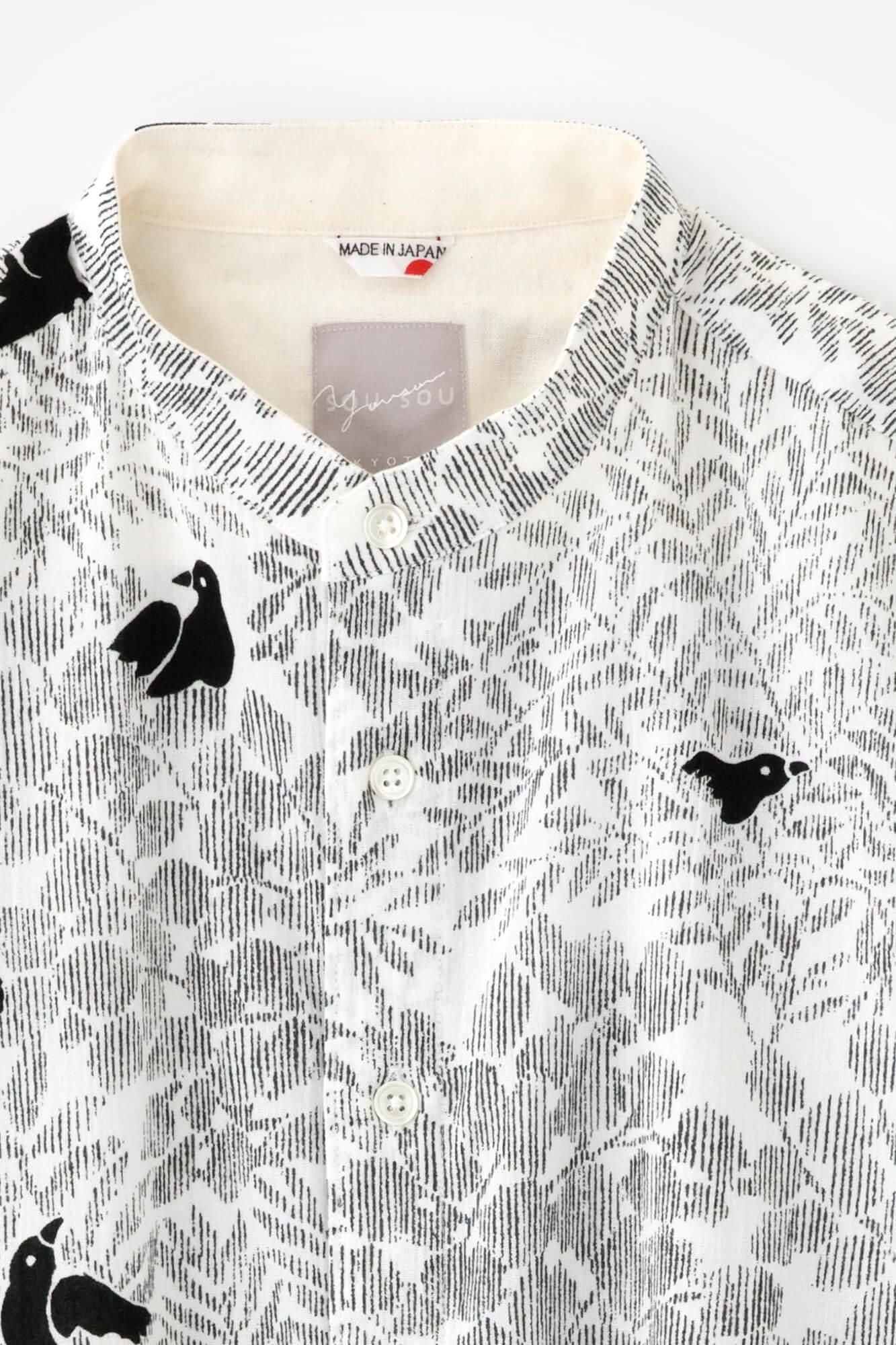 高島縮 20/20 スタンドカラー半袖シャツ SP／さえずり