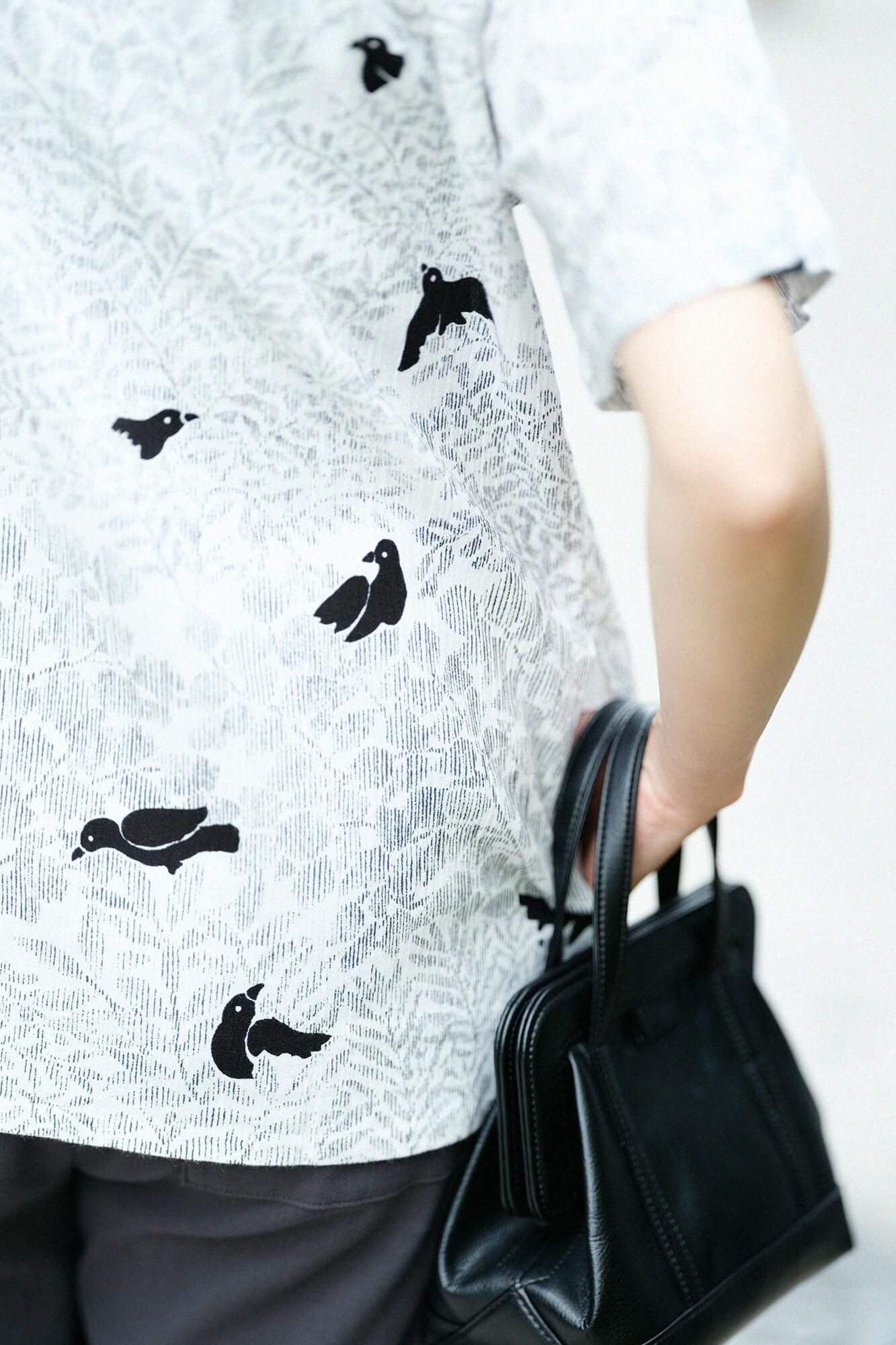 高島縮棉 20/20 立領 短袖 襯衫SP ／鳥聲