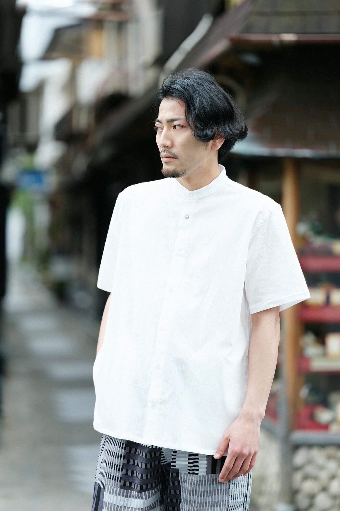 Chizimi Cotton 20/20 Stand Collar Short Sleeve Shirt SP / White