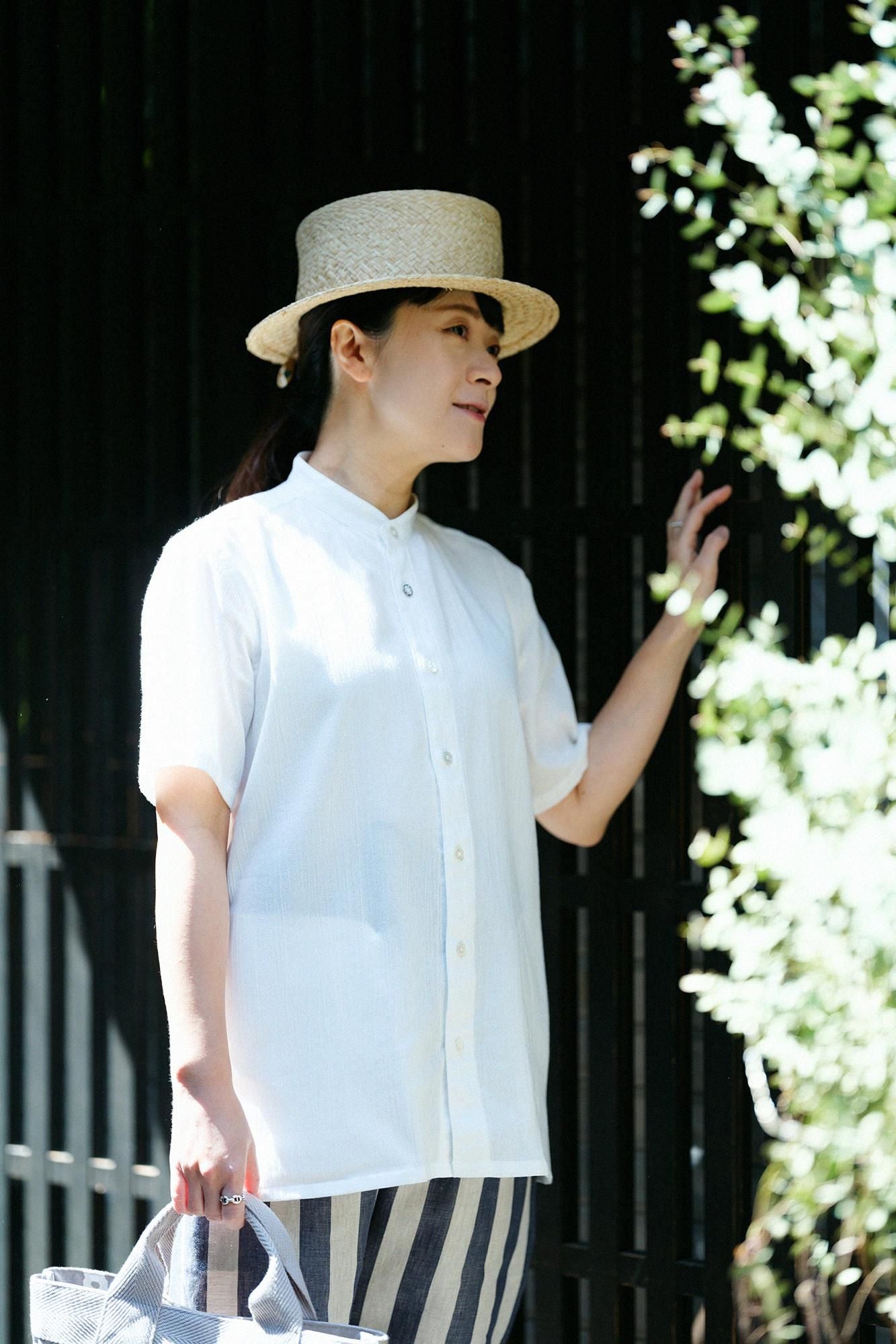 Chizimi Cotton 20/20 Stand Collar Short Sleeve Shirt SP / White