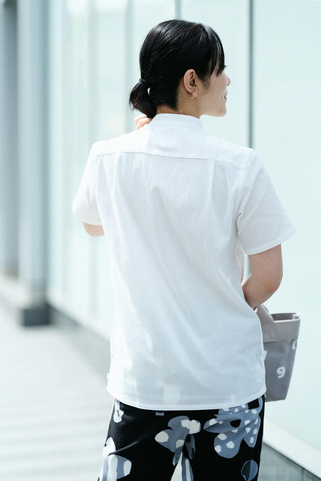 Chizimi Cotton 20/20 Stand Collar Short Sleeve Shirt SP / White