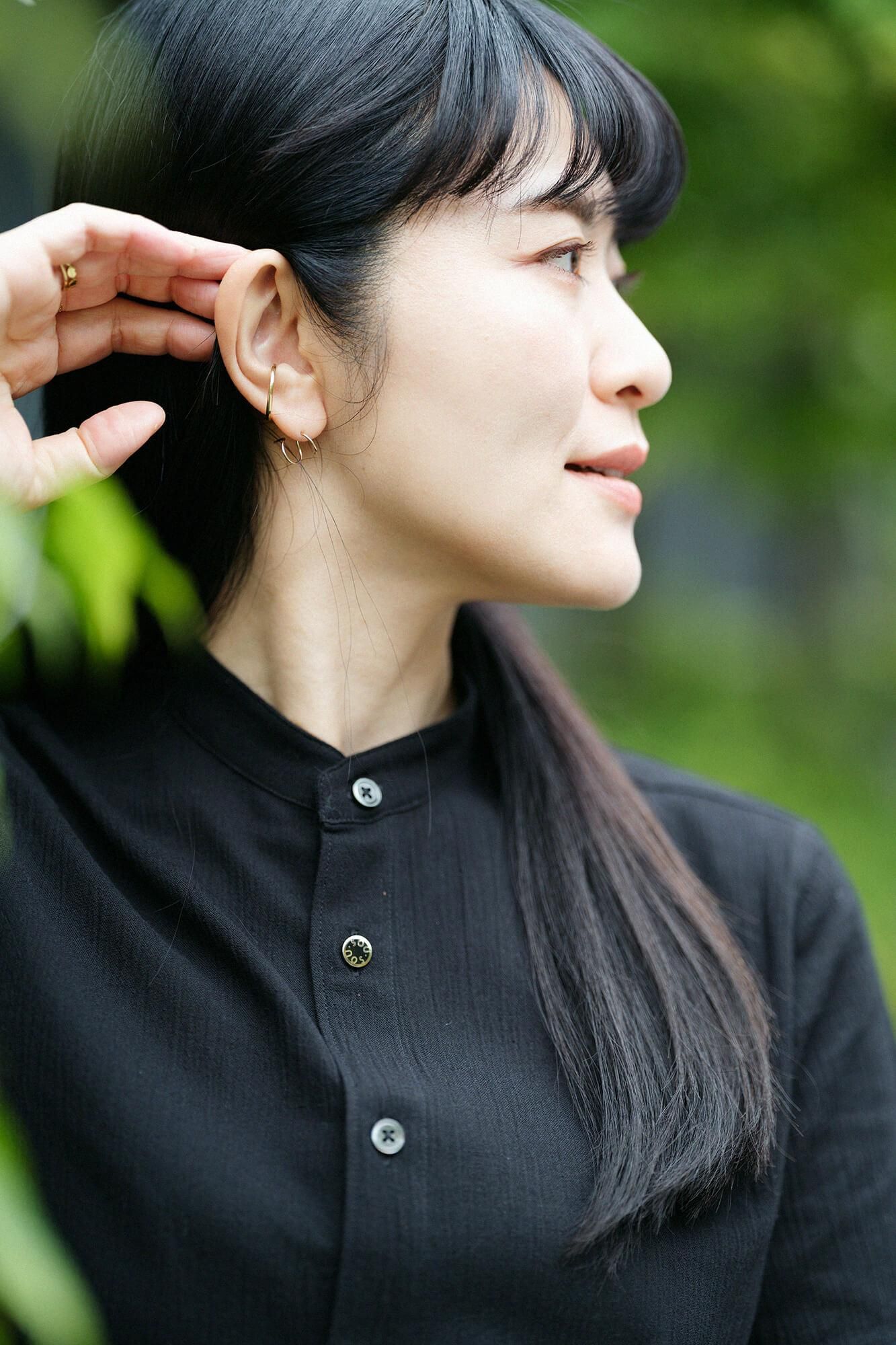 高島縮棉 20/20立領短袖襯衫 SP /黑色