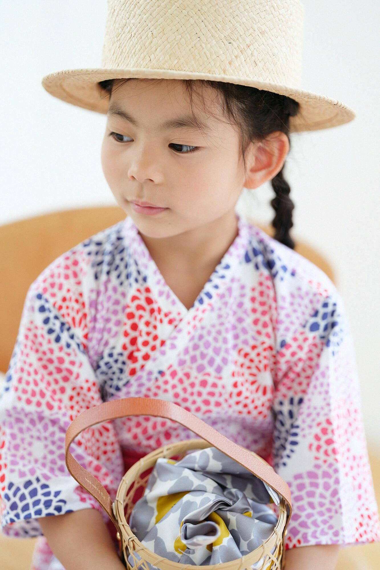 ● Isemomen Cotton Kids Yukata (with Belt) / Chrysanthemum White