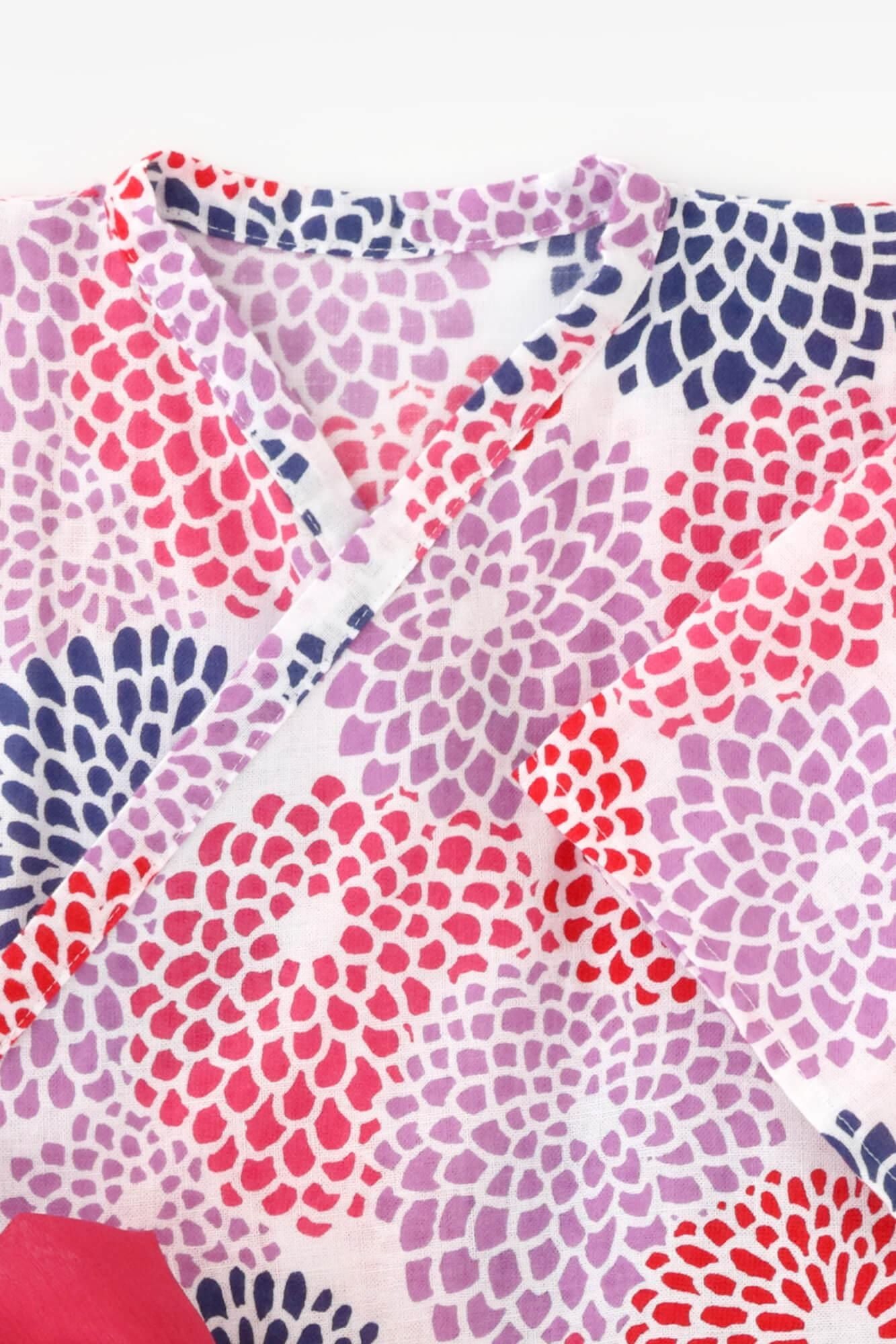 ● Isemomen Cotton Kids Yukata (with Belt) / Chrysanthemum White