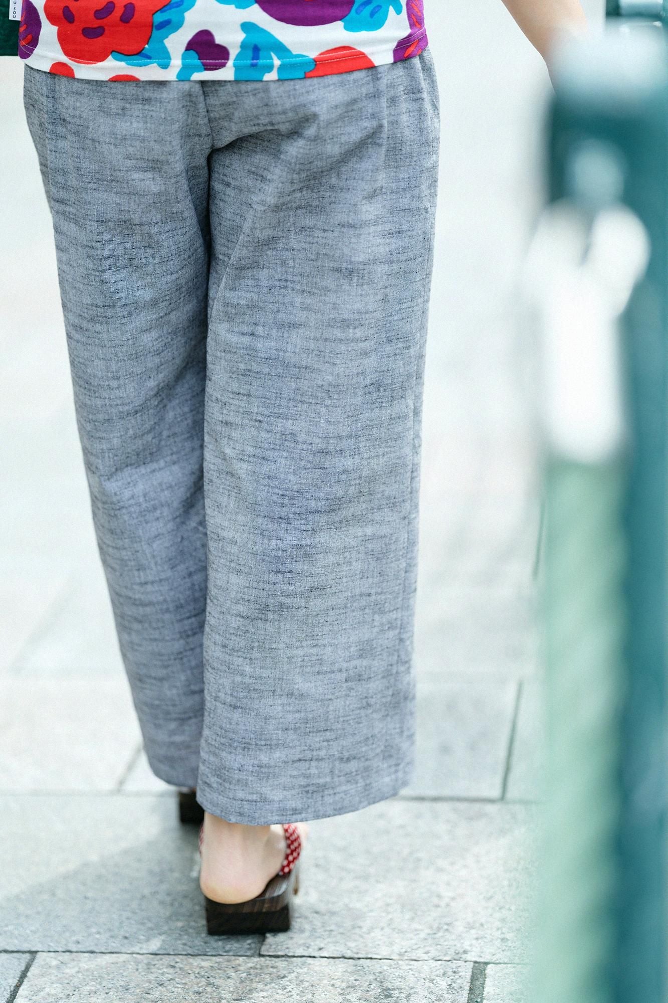 久留米絣 帯もんぺ／すいぎょく 濡羽色（ぬればいろ）×杢灰（