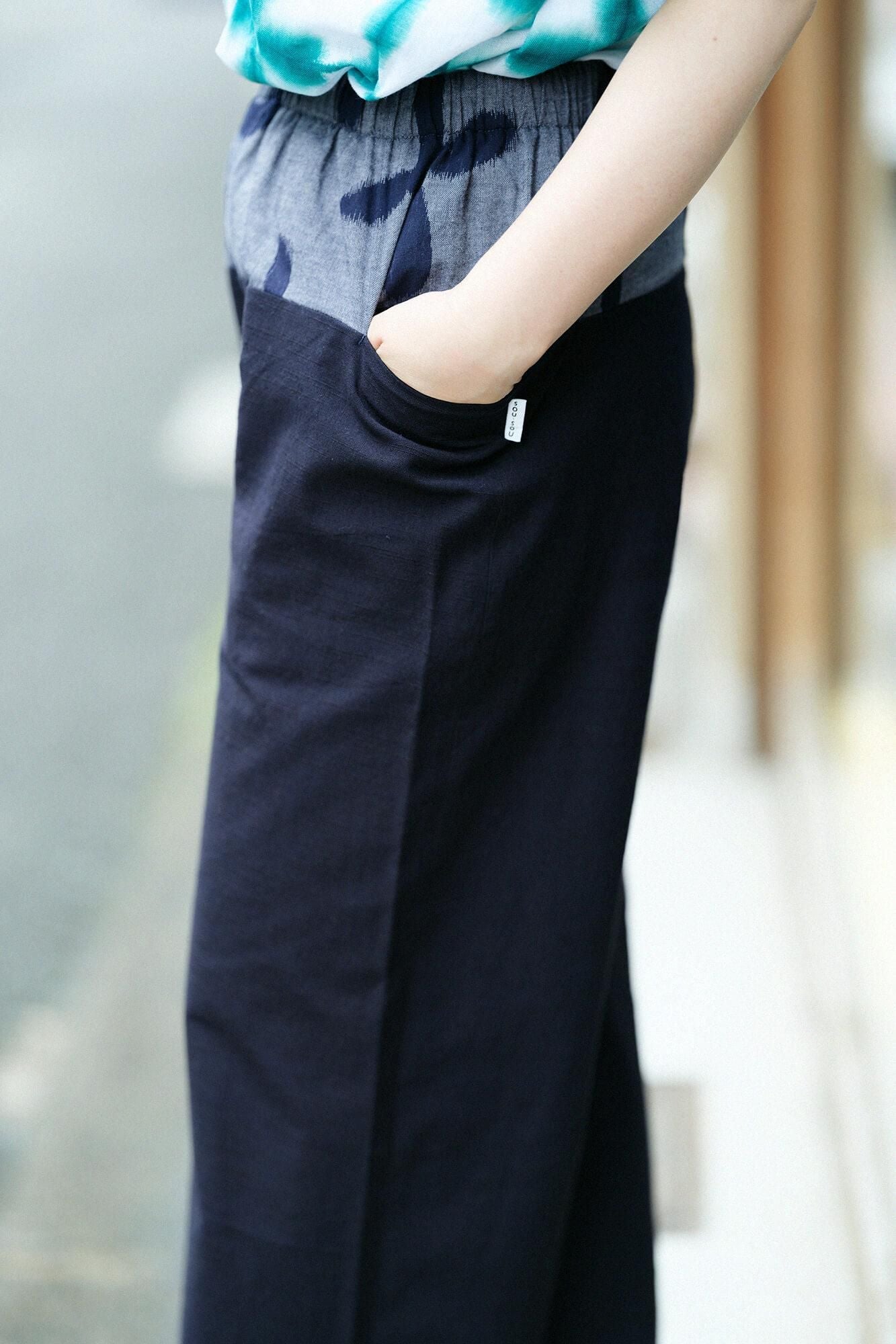 net限定】久留米絣 帯もんぺ／すずしろ草 紺鼠（こんねず）×濃紺（の