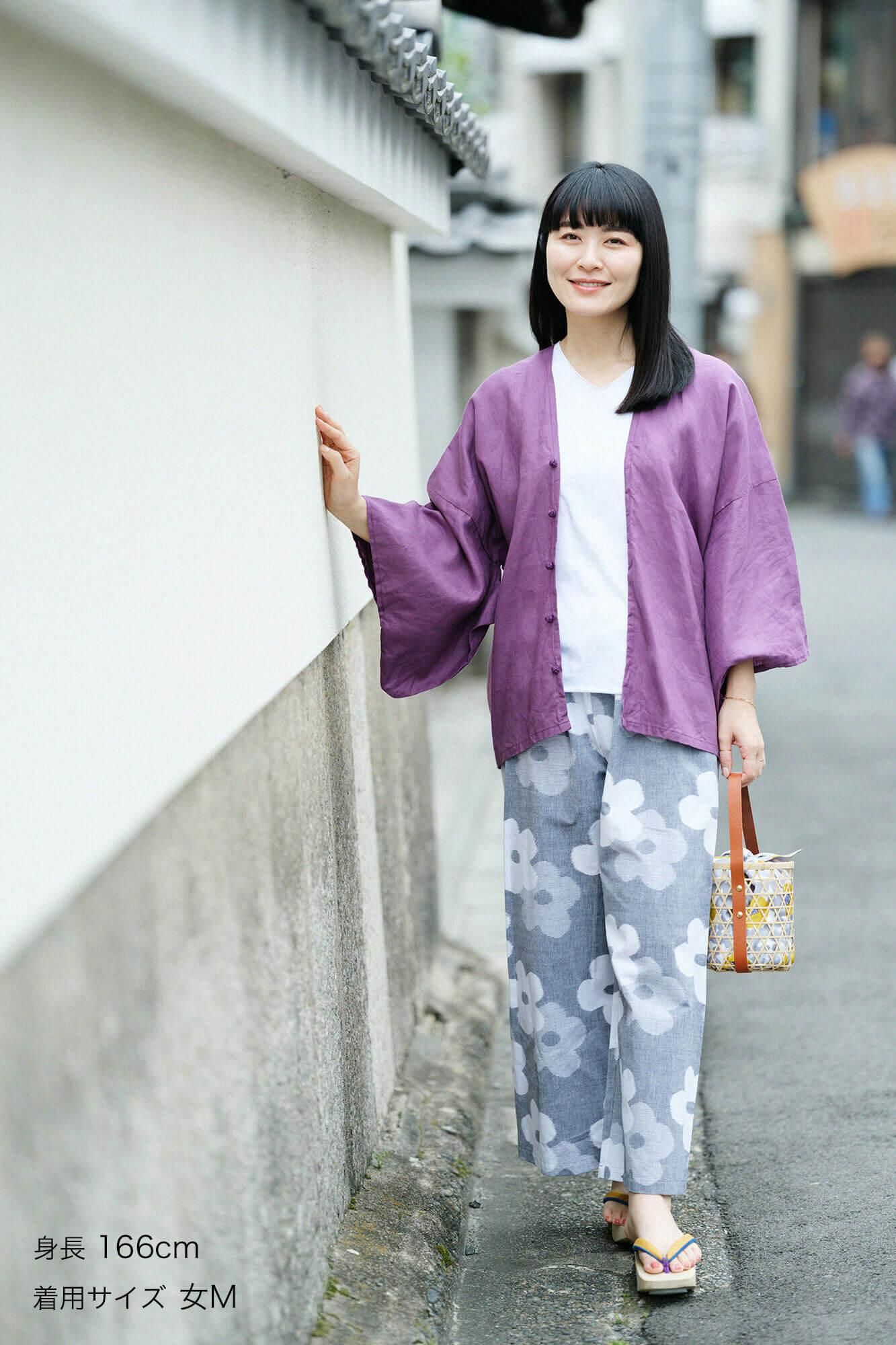 久留米絣 帯もんぺ／花がさね 杢灰（もくはい）2