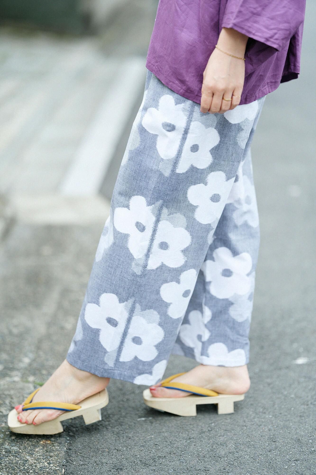 久留米絣 帯もんぺ／花がさね 杢灰（もくはい）2