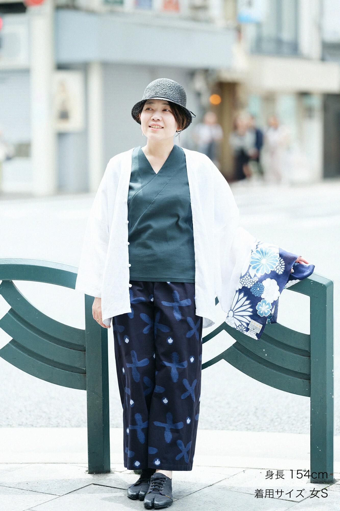 Kurume Kasuri Obi Style Pant / Suzushiroso Dark Blue 2